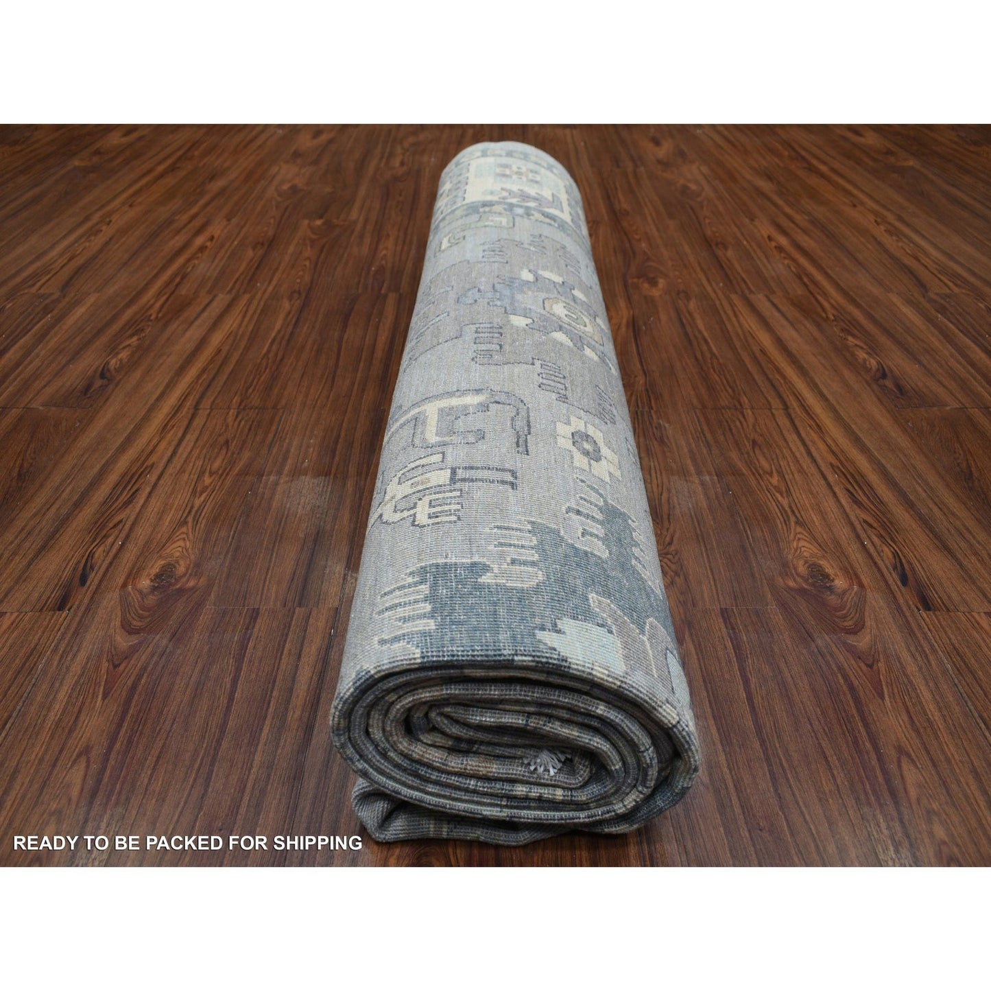 9'X12' Gray Afghan Wool Hand Knotted Fine Peshawar Densely Woven Rug