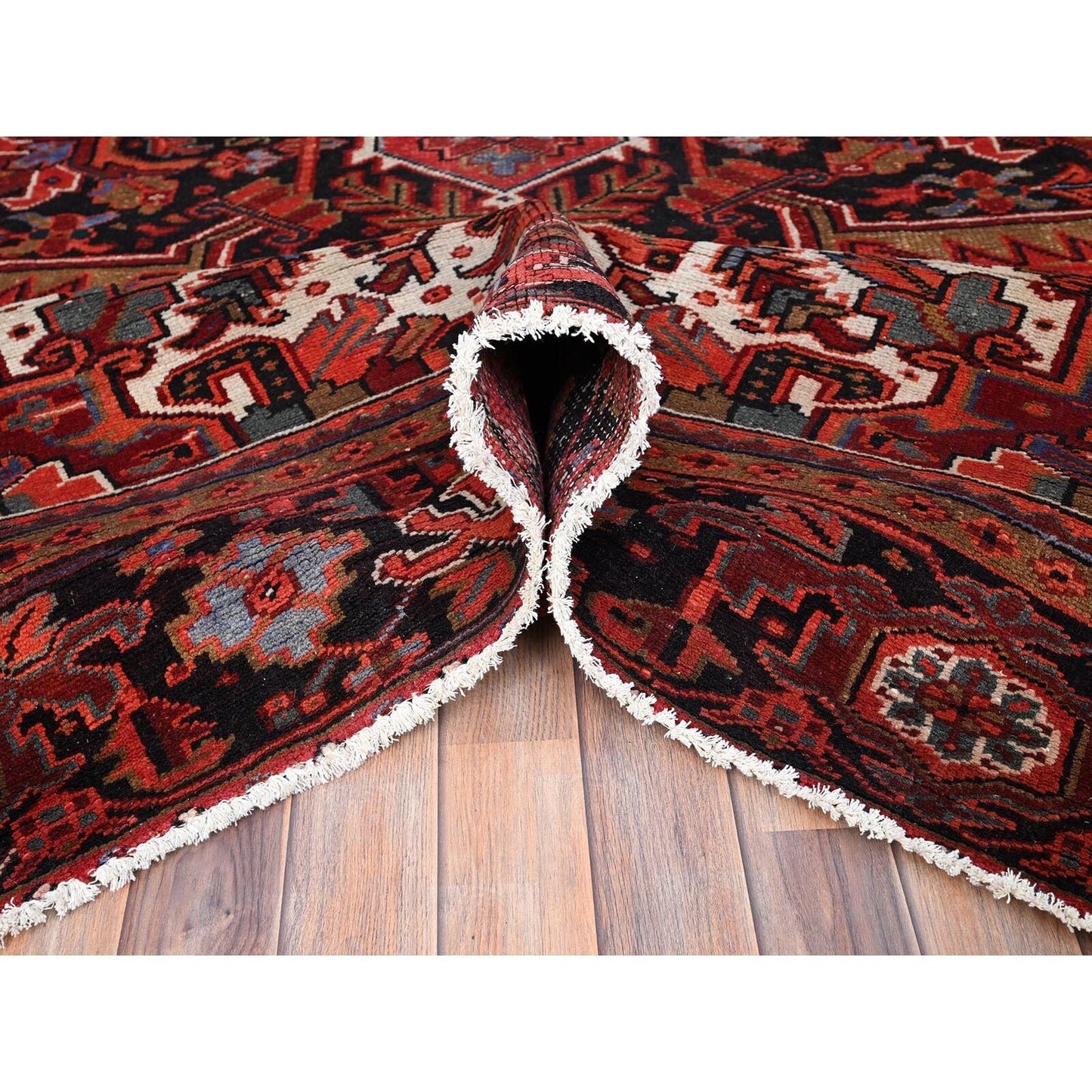 10'1"X12'10" Electric Crimson Red Vintage Semi Antique Heris Abrash Rug