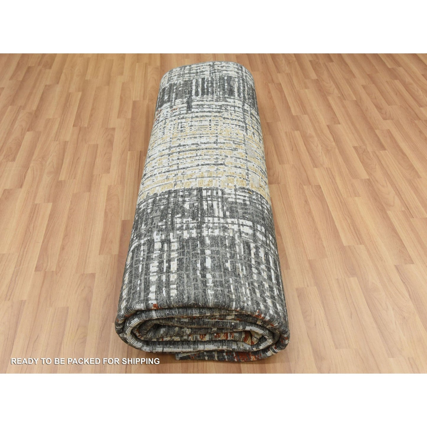 9'X12'4" Jet Black Organic Wool Hand Knotted Abstract Design Rug