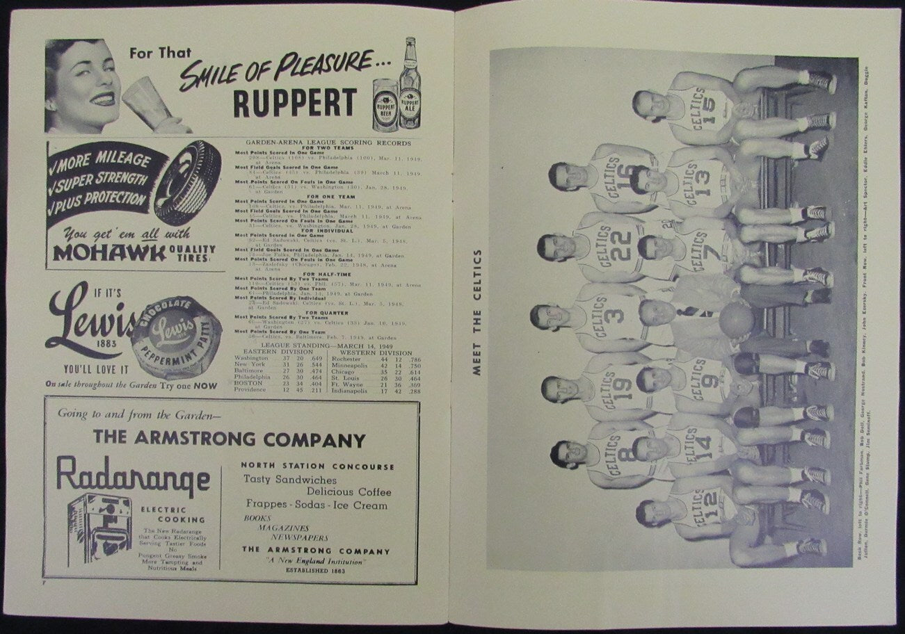 Vintage 1949 Boston Celtics Vs. Rochester Royals