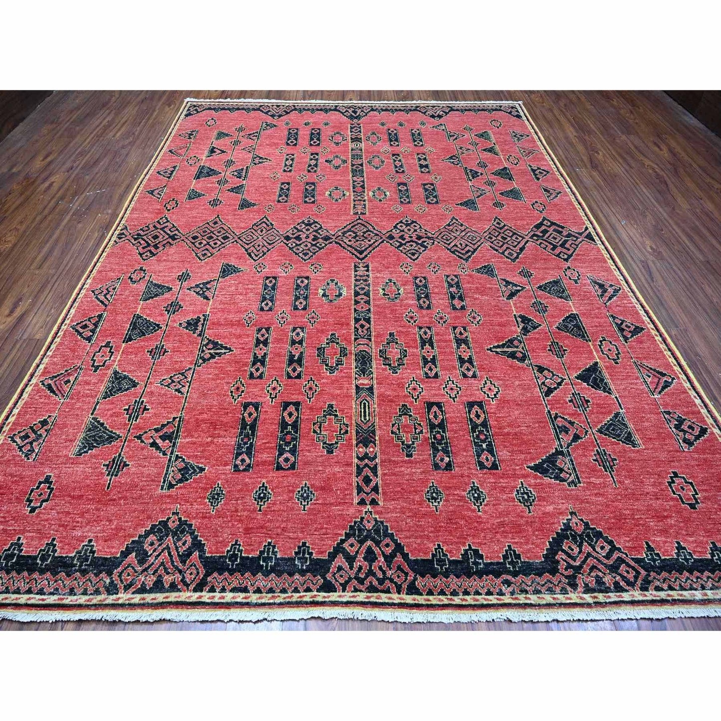 8'7"X11'3" Red Peshawar Berber Influence Geometric Pattern Oriental Rug