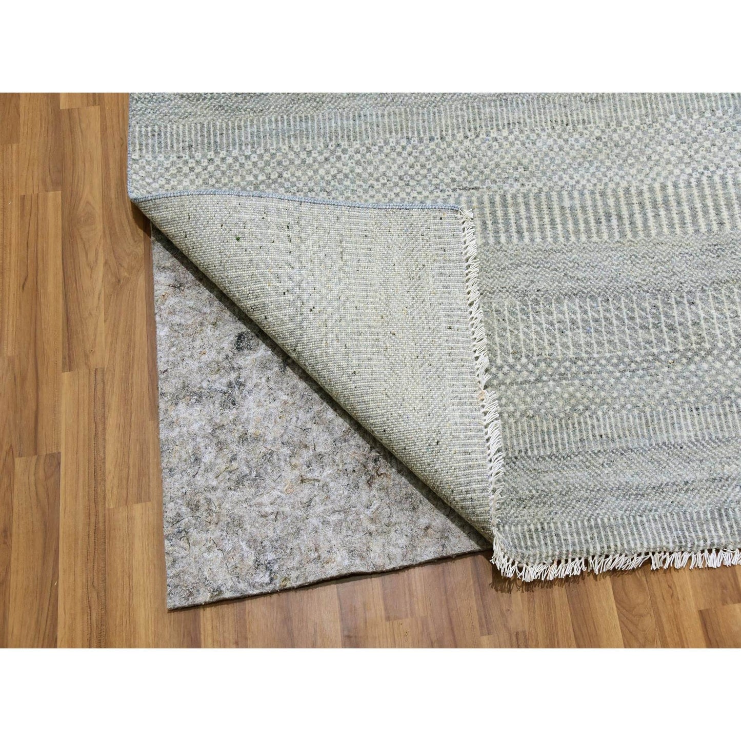12'X12'4" Olive Gray Grass Design Undyed Wool Hand Knotted Square Rug