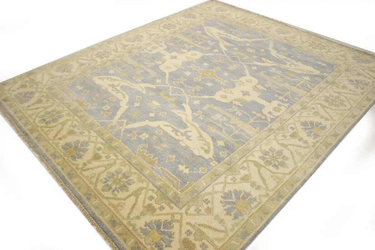 Handmade Oushak Oriental Rug Muted Gray Floral