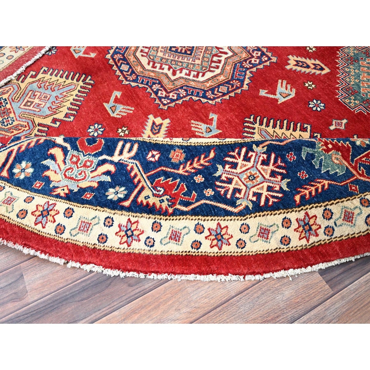 9'X9' Rufous Red Special Kazak Wool Hand Knotted Round Rug