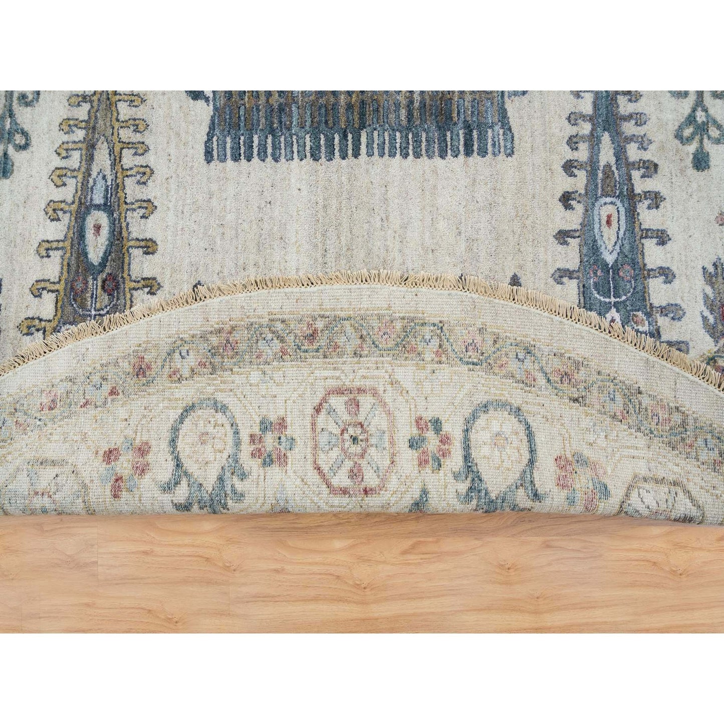 12'X12' Ivory Hand Knotted Reimagined Viss Design Natural Wool Round Rug