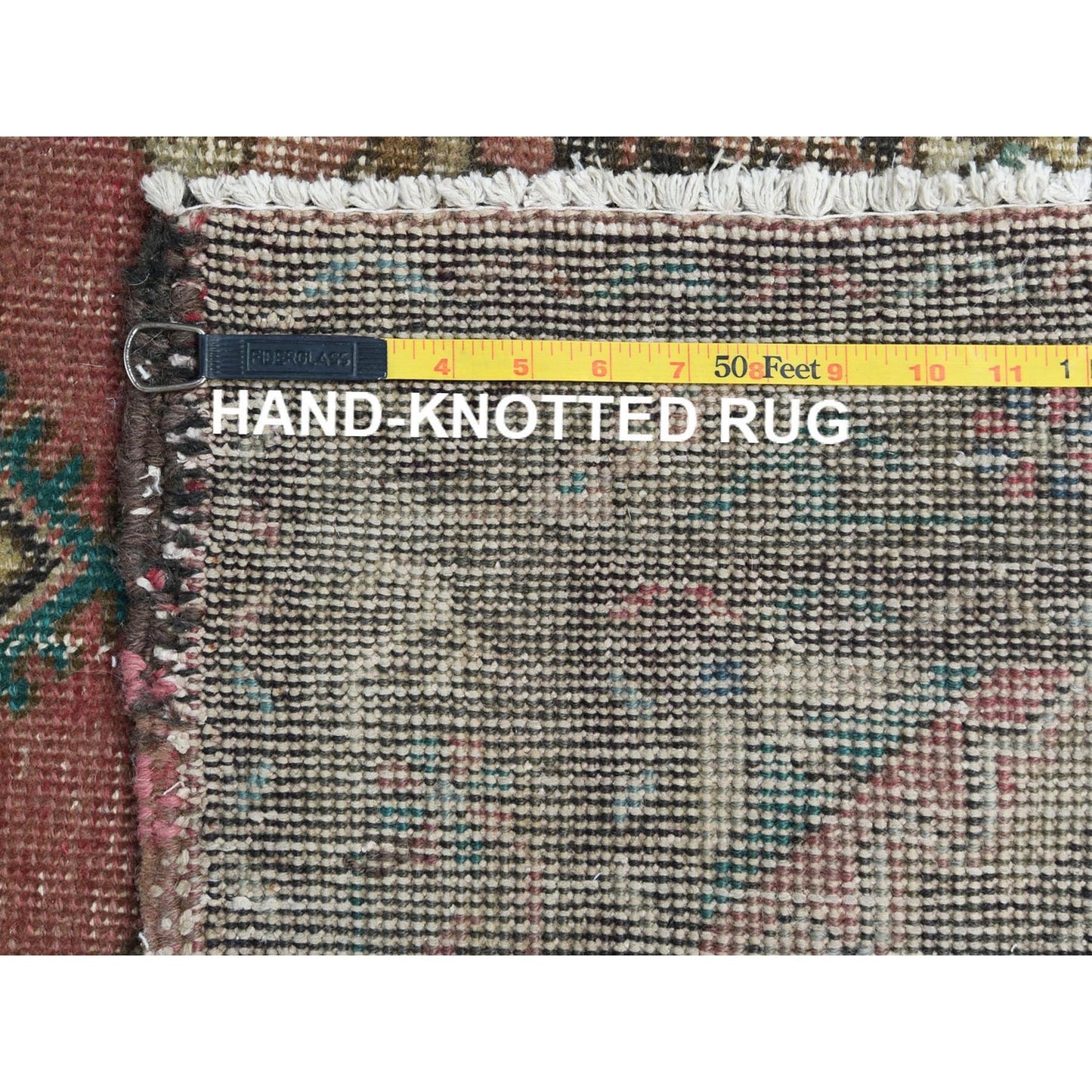 3'9"X12'8" Brown Hand Knotted Vintage Farsian Worn Wool Runner Rug