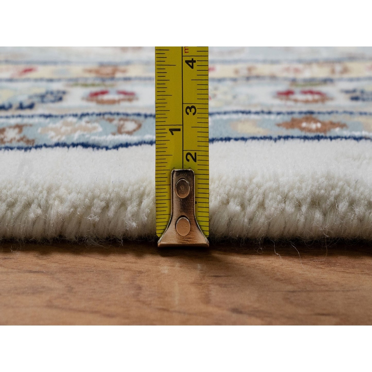 10'2"X10'2" White Nain Flower Motif Wool And Silk Hand Knotted Square Rug