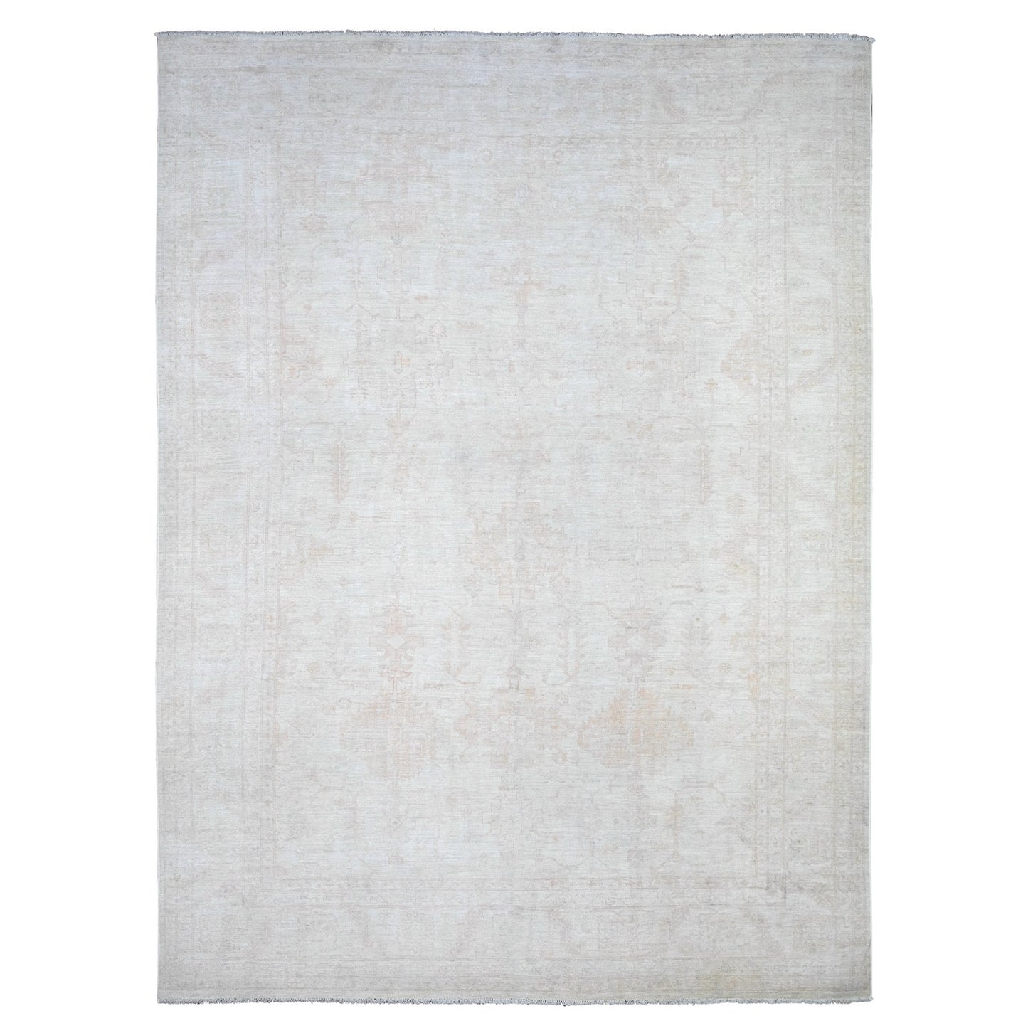 9'8"X13'1" Shoreline Gray Hand Knotted Soft Wool White Wash Peshawar Rug