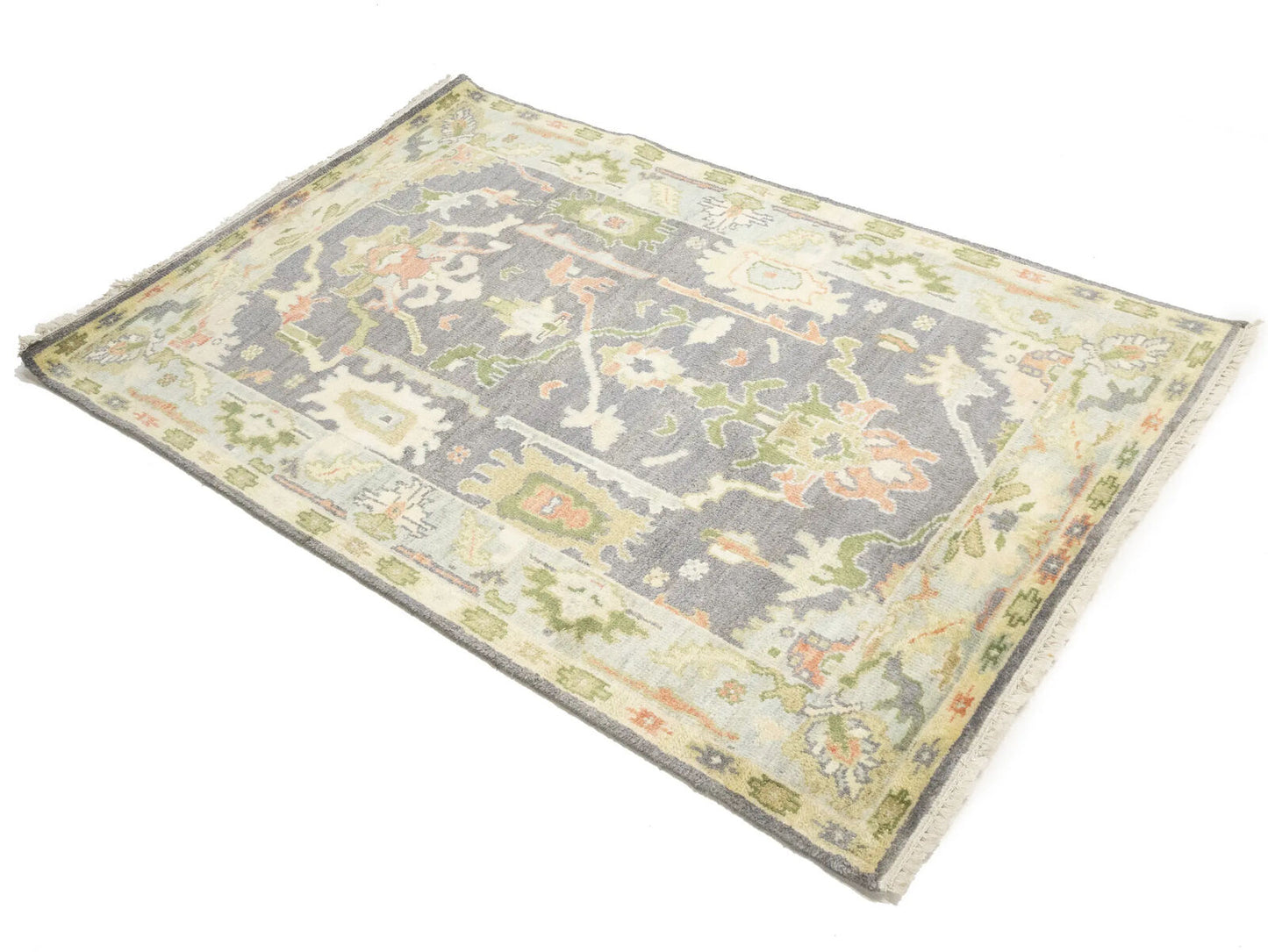 Handmade Floral Oushak Chobi Rug Colorfast