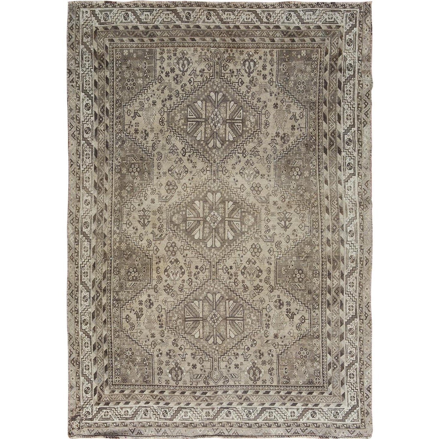 5'8"X8' Natural Colors Old And Worn Down Farsian Sheeraz Hand Knotted Rug
