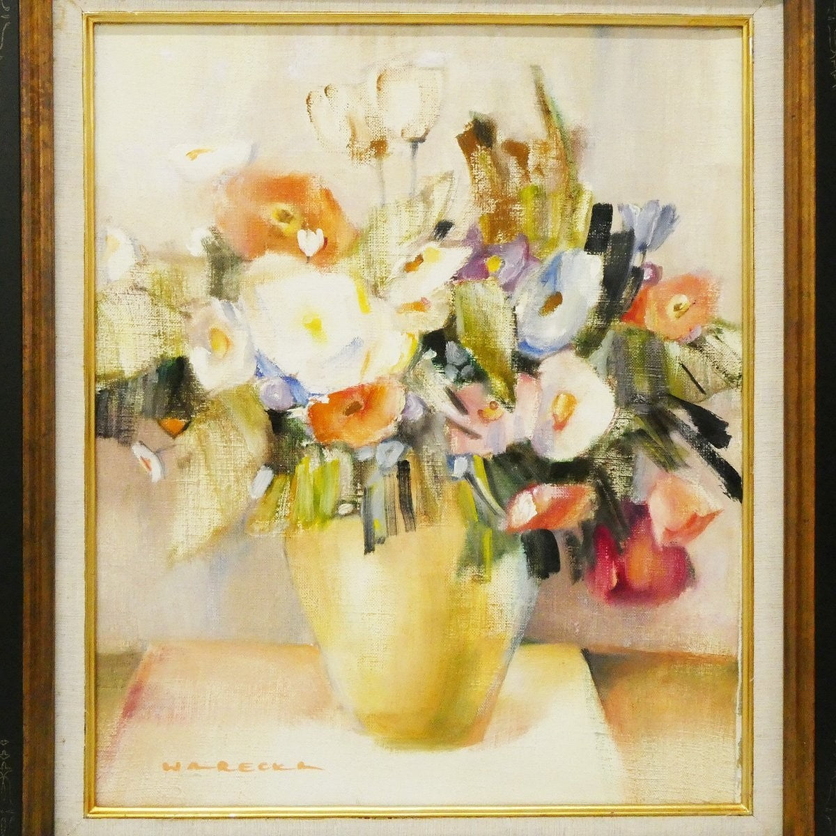 Krystyna Warecka Original Oil Painting Still Life With Flowers Poland Signed F8