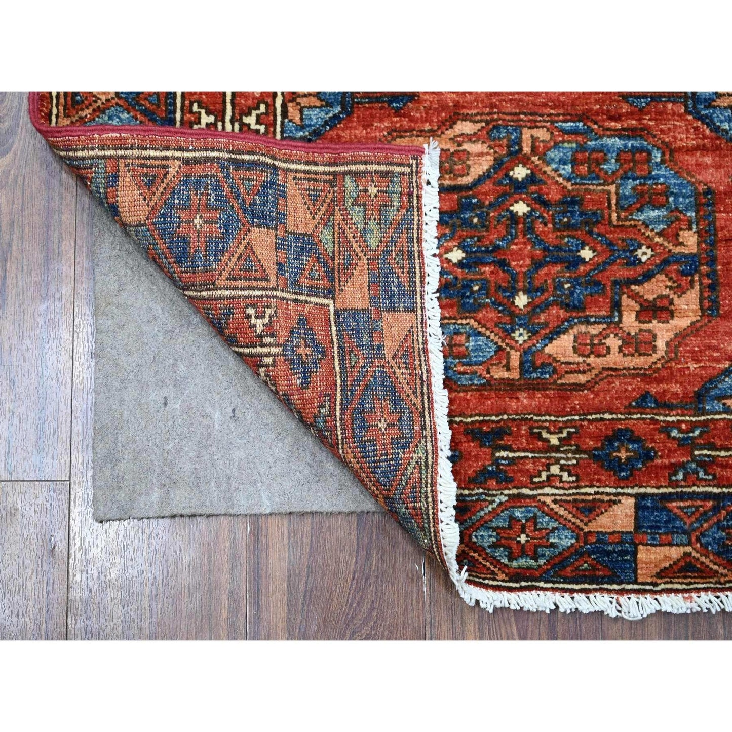 2'10"X5'10" Cereza Red Hand Knotted Ersari Elephant Feet Wool Runner Rug