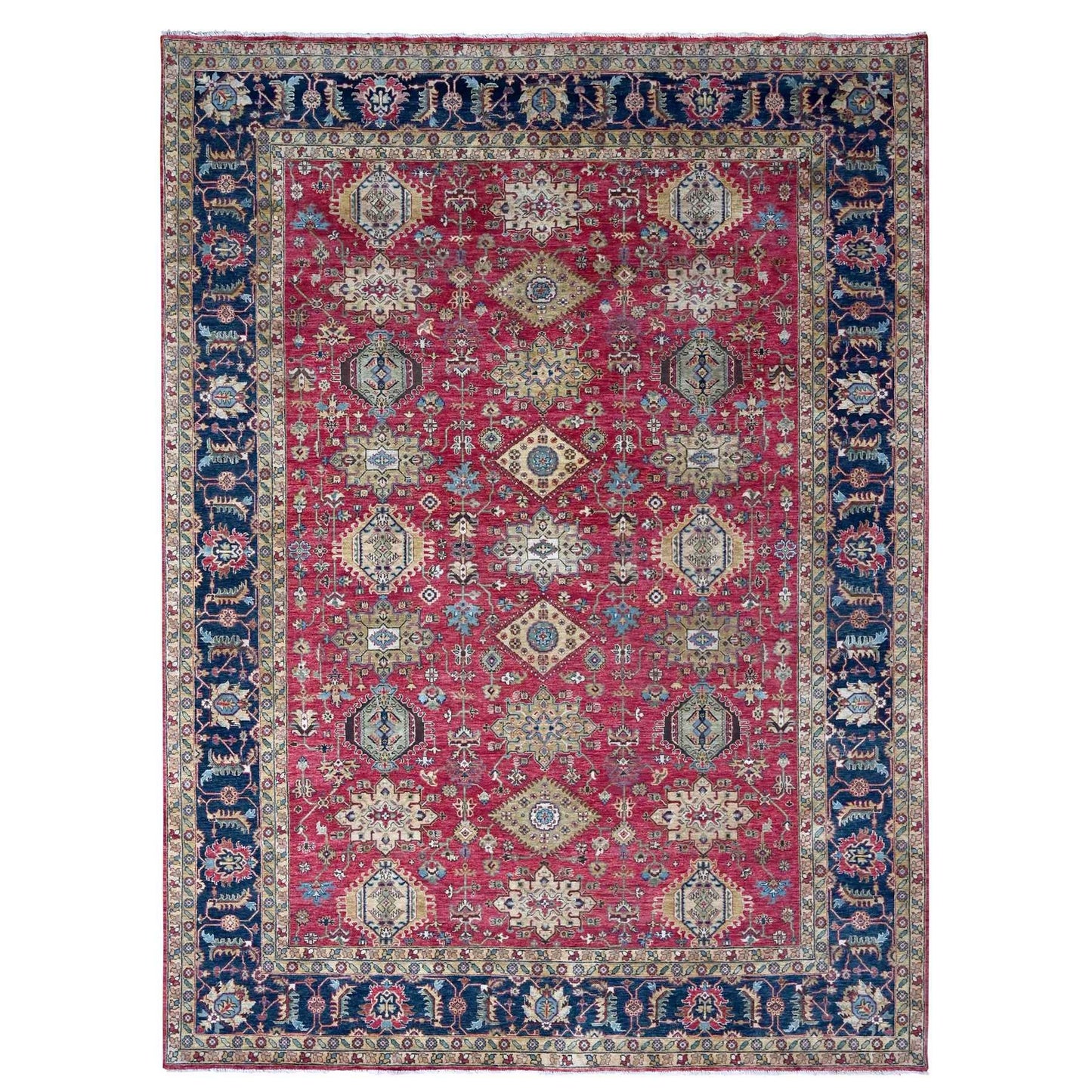 10'1"X13'10" Falcons Red Karjihooz Design Soft Wool Hand Knotted Rug