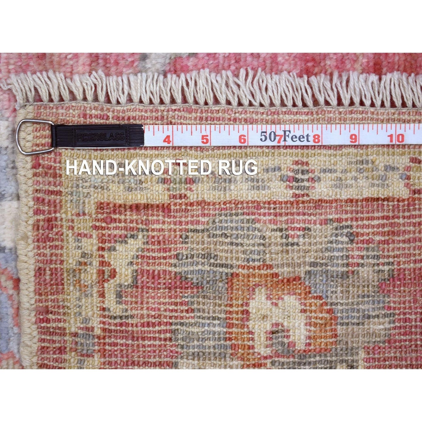 4'X11'10" Red Hand Knotted Afghan Angora Oushak Wool Oriental Rug