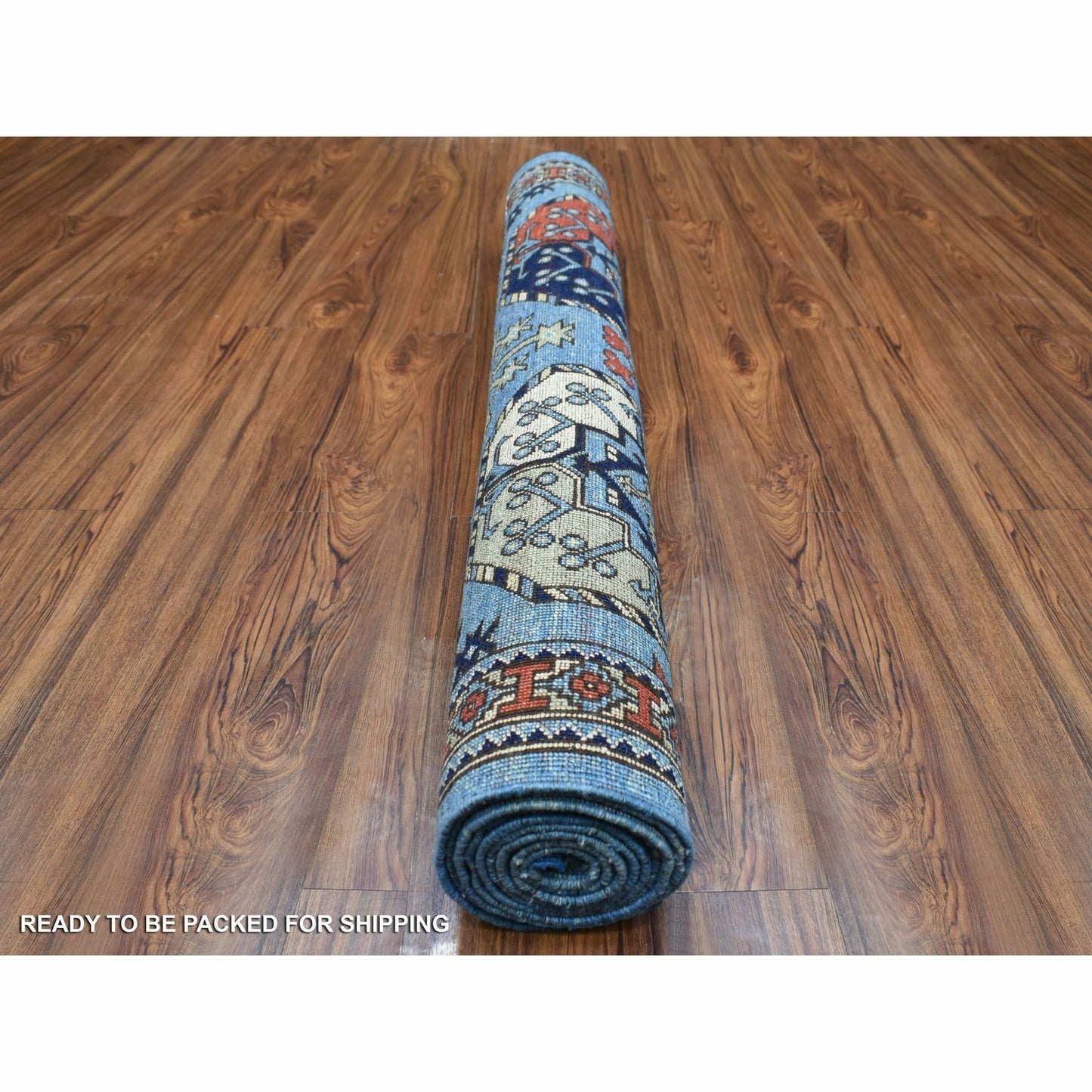 4'1"X9'9" Extra Soft Wool Hand Knotted Blue Afghan Ersari Wide Runner Rug