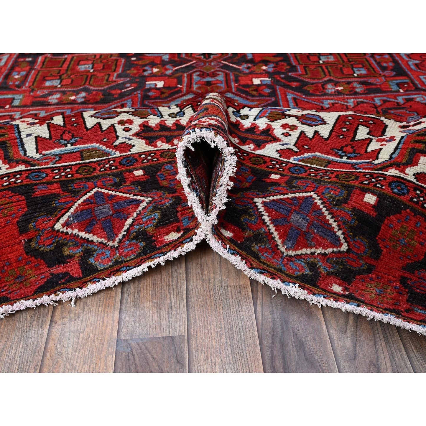 8'4"X11'4" Red Vintage Zoroastrian Heris Sheared Low Hand Knotted Wool Rug