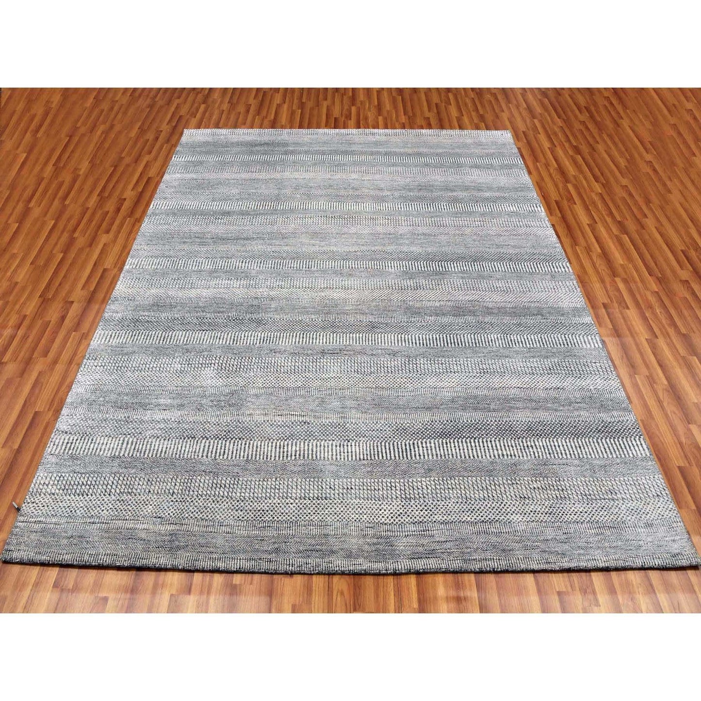 8'X10'3" Gainsboro Gray Wool And Silk Hand Knotted Grass Design Rug