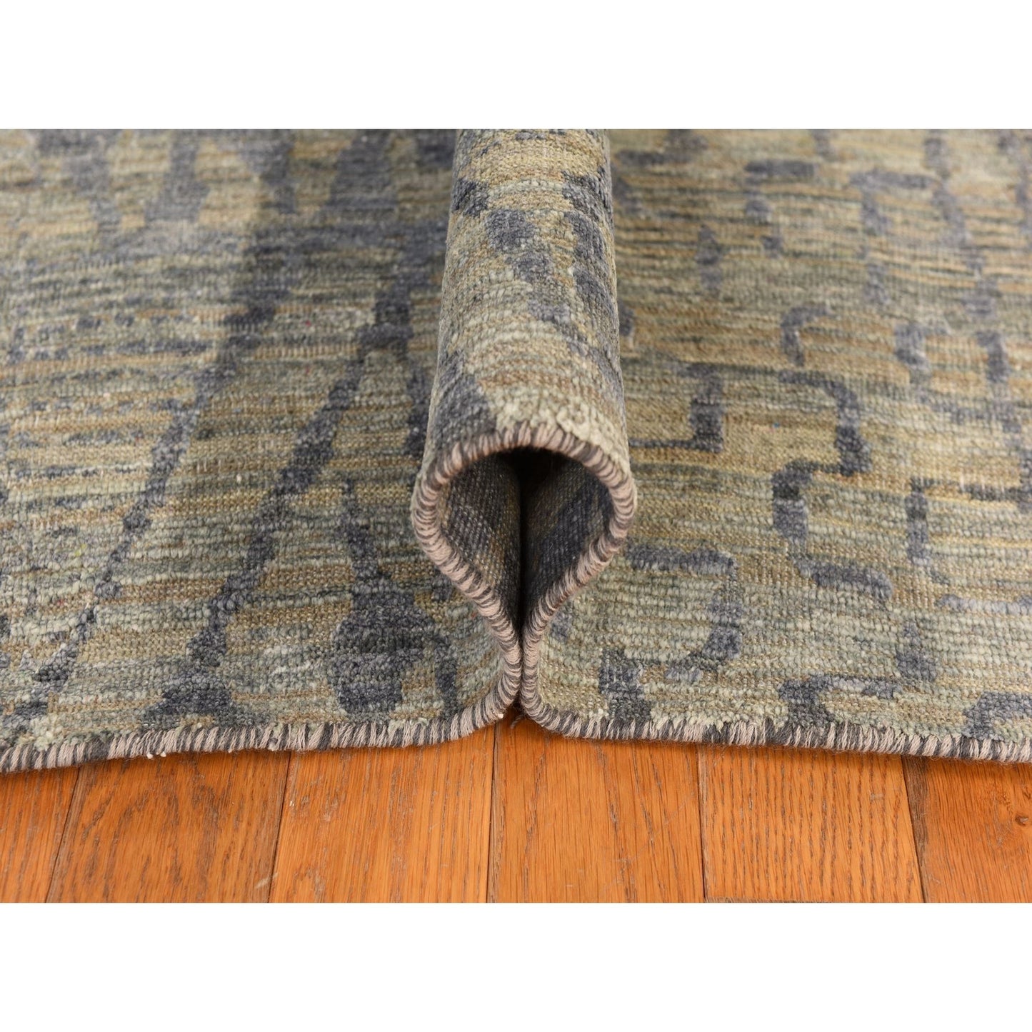 8'X10'1" Spanish Gray Berber Influence Tone On Tone Silk Hand Knotted Rug