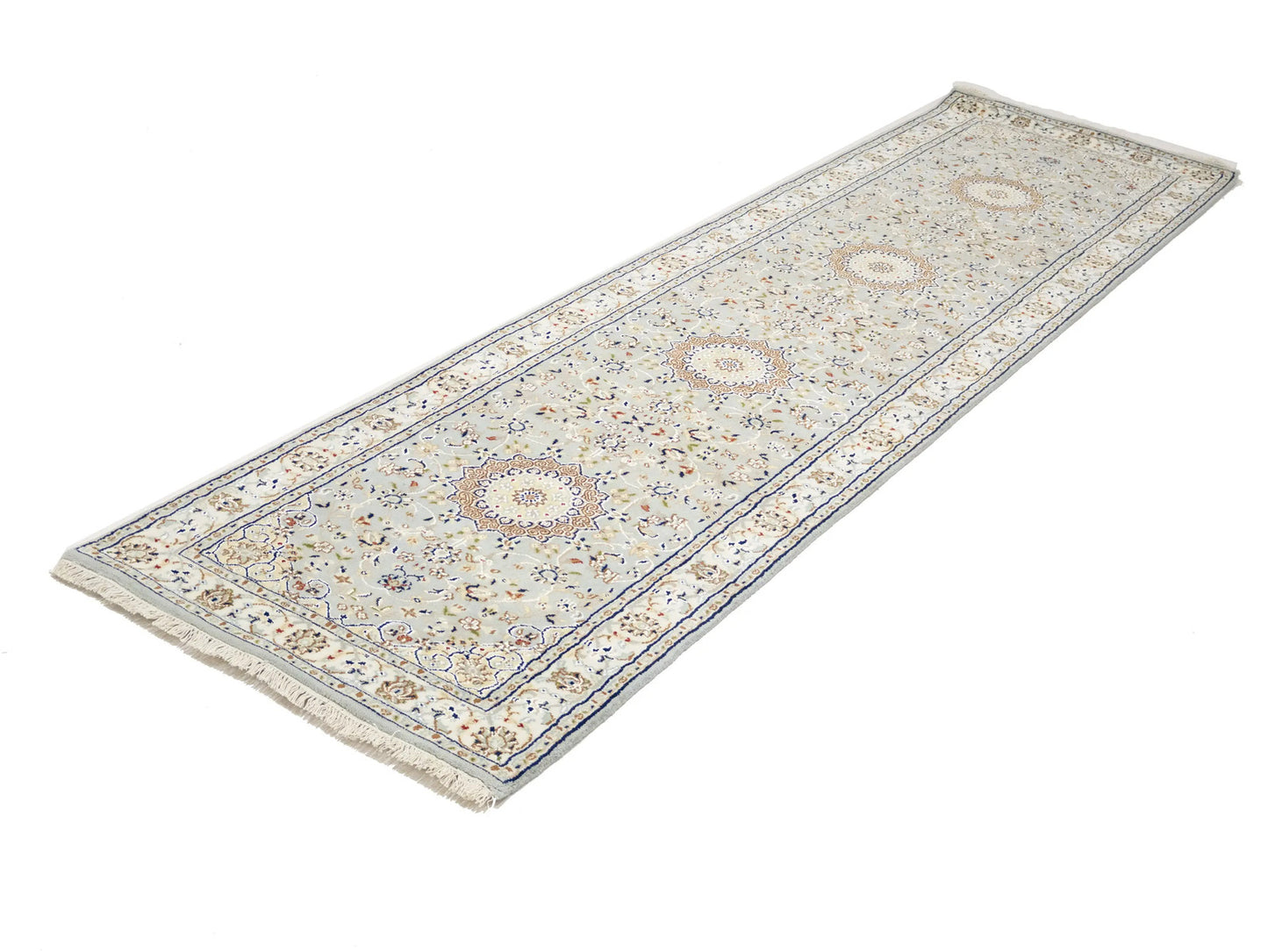 Hand-Knotted Light Blue Indo-Nain Runner Rug 3X10