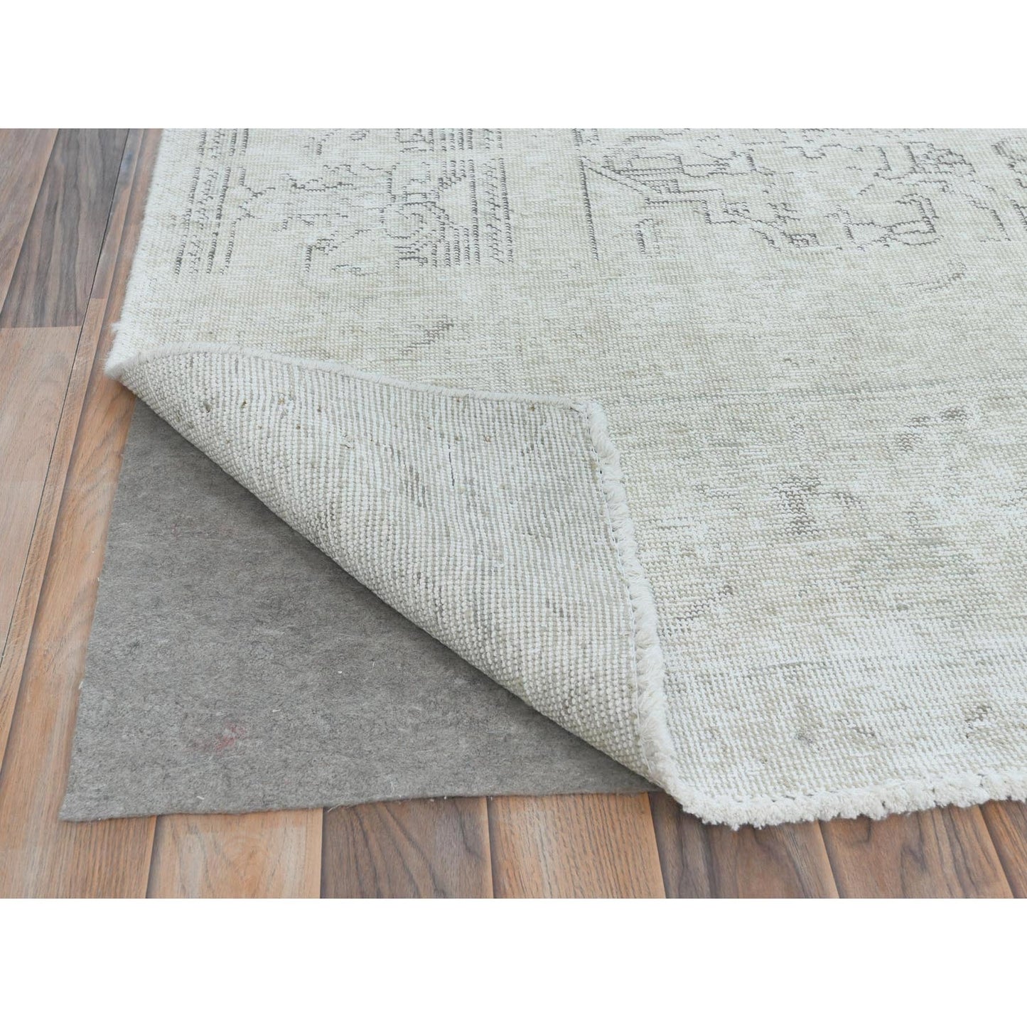 9'3"X13' Ivory Vintage Farsian Tebraz Worn Wool Hand Knotted Rug