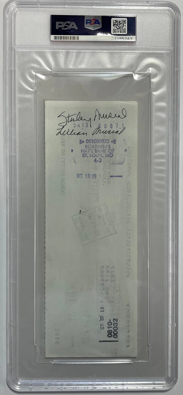 Stan Musial Autographed Personal Check Signed Twice (Psa)