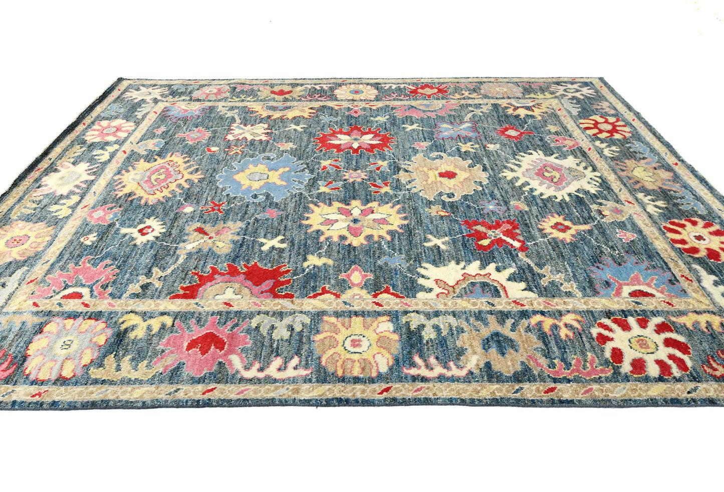 Handmade Muted Gray Floral Transitional Oriental