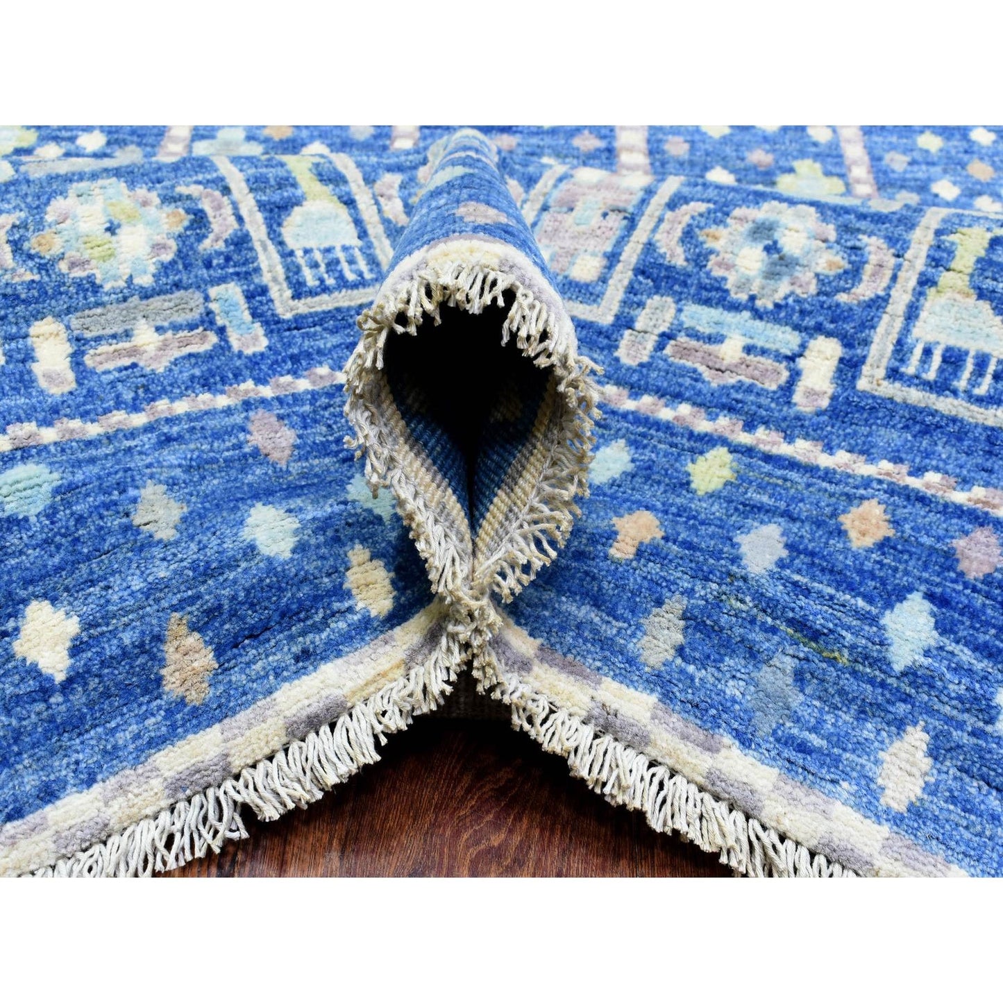 10'2"X13'7" Blue Afghan Kashkuli Gabbeh Pure Wool Hand Knotted Rug