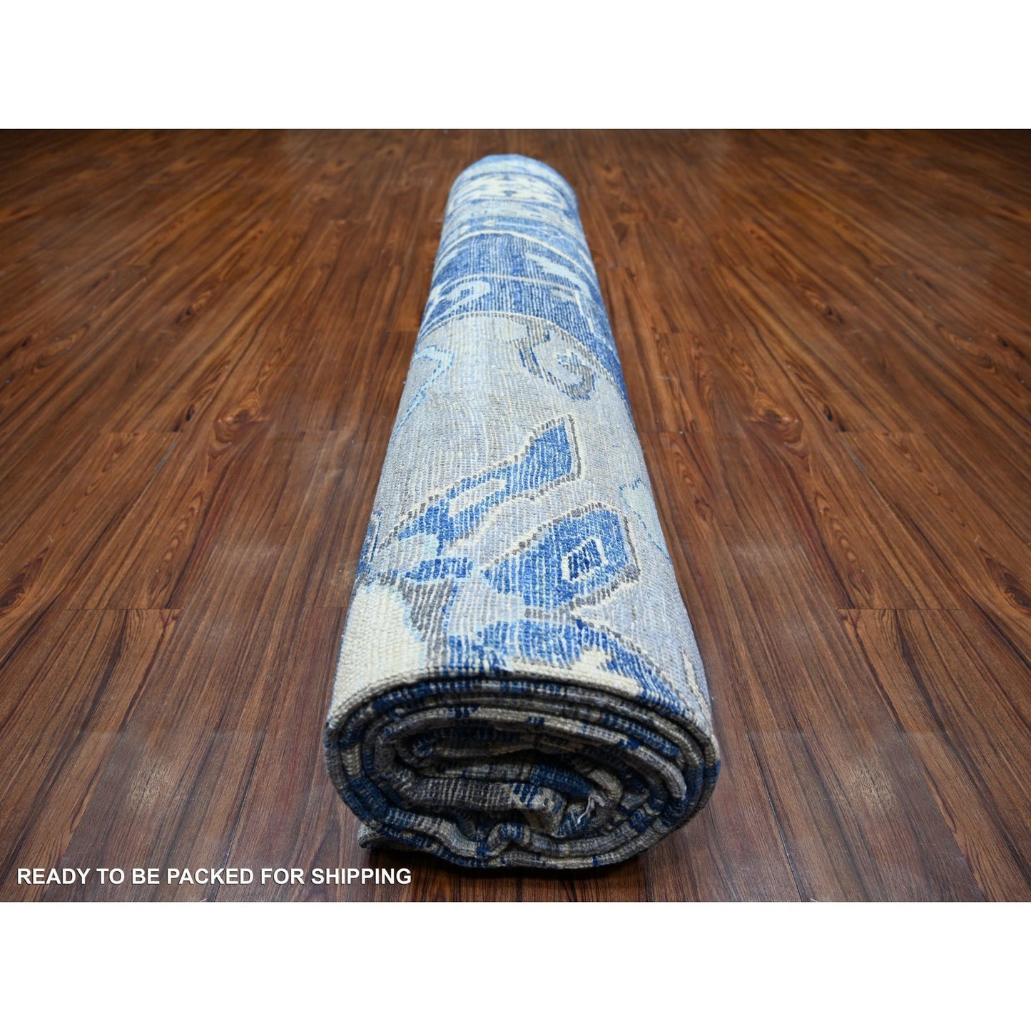 11'10"X15'1" Steel Blue Anatolian Village Inspired Wool Hand Knotted Rug