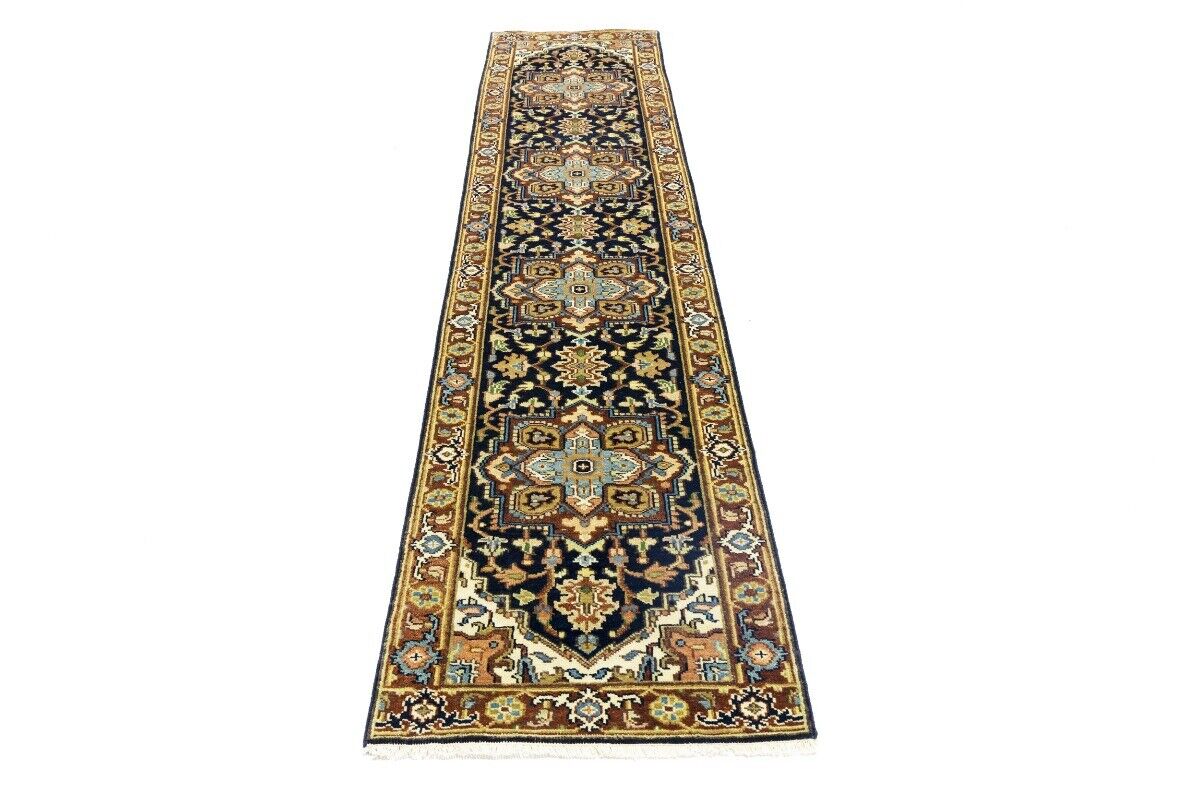 Handmade Heriz Serapi Runner Rug Geometric