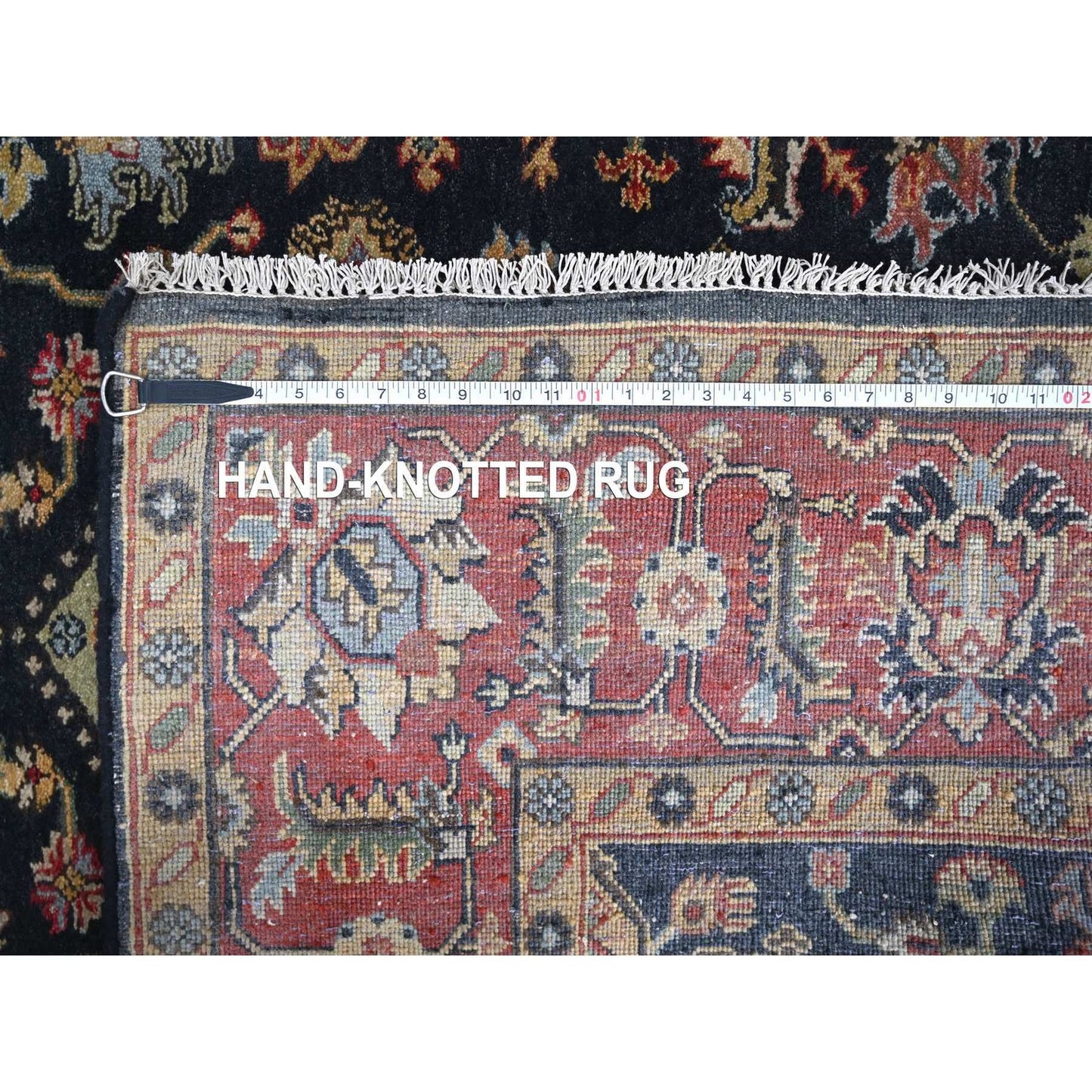 6'X9' Retro Black Hand Knotted Karjihooz Design Natural Wool Oriental Rug
