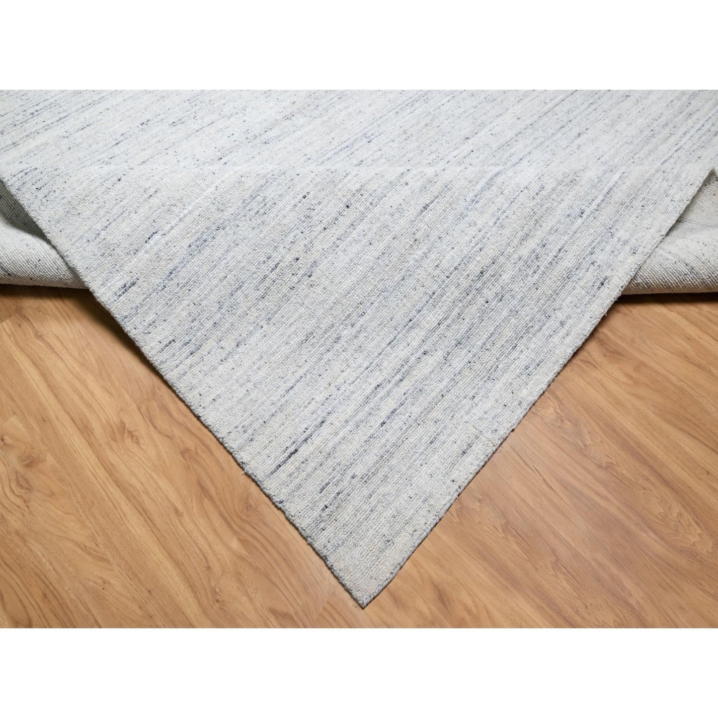12'2"X17'10" Gray Modern Striae Design Wool Hand Loomed Oversized Rug