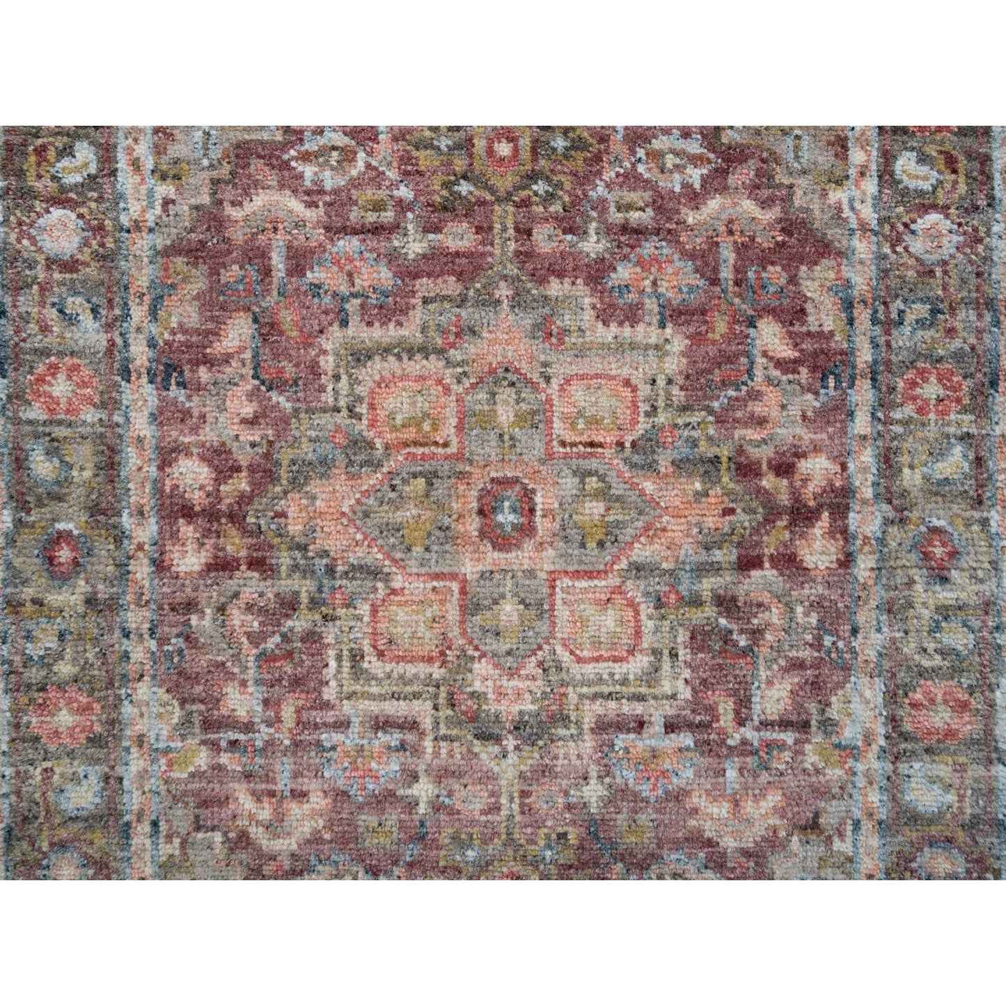 2'7"X6' Light Burgundy Wool Hand Knotted Runner Soft Pile Oriental Rug