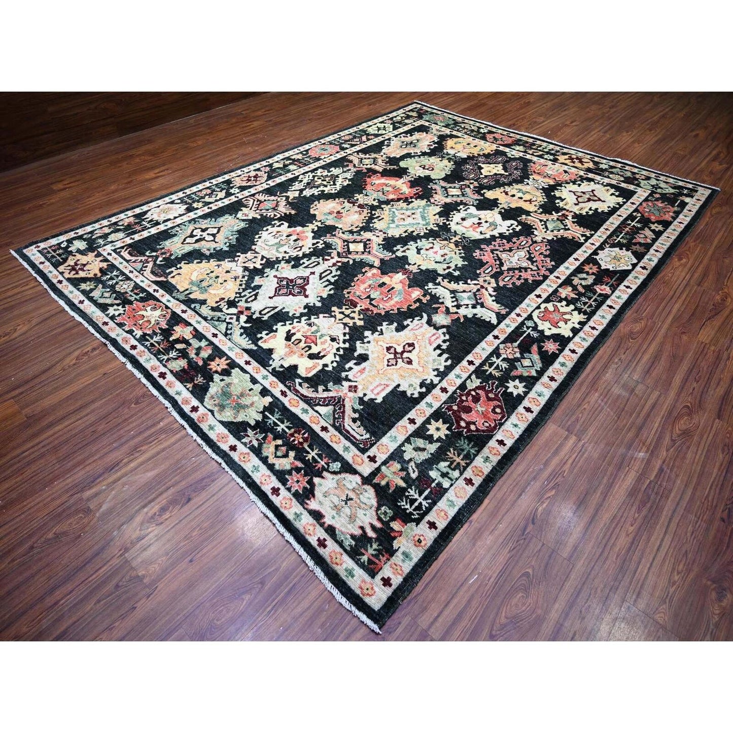 9'X12' Gunmetal Black Afghan Angora Oushak Wool Hand Knotted Oriental Rug