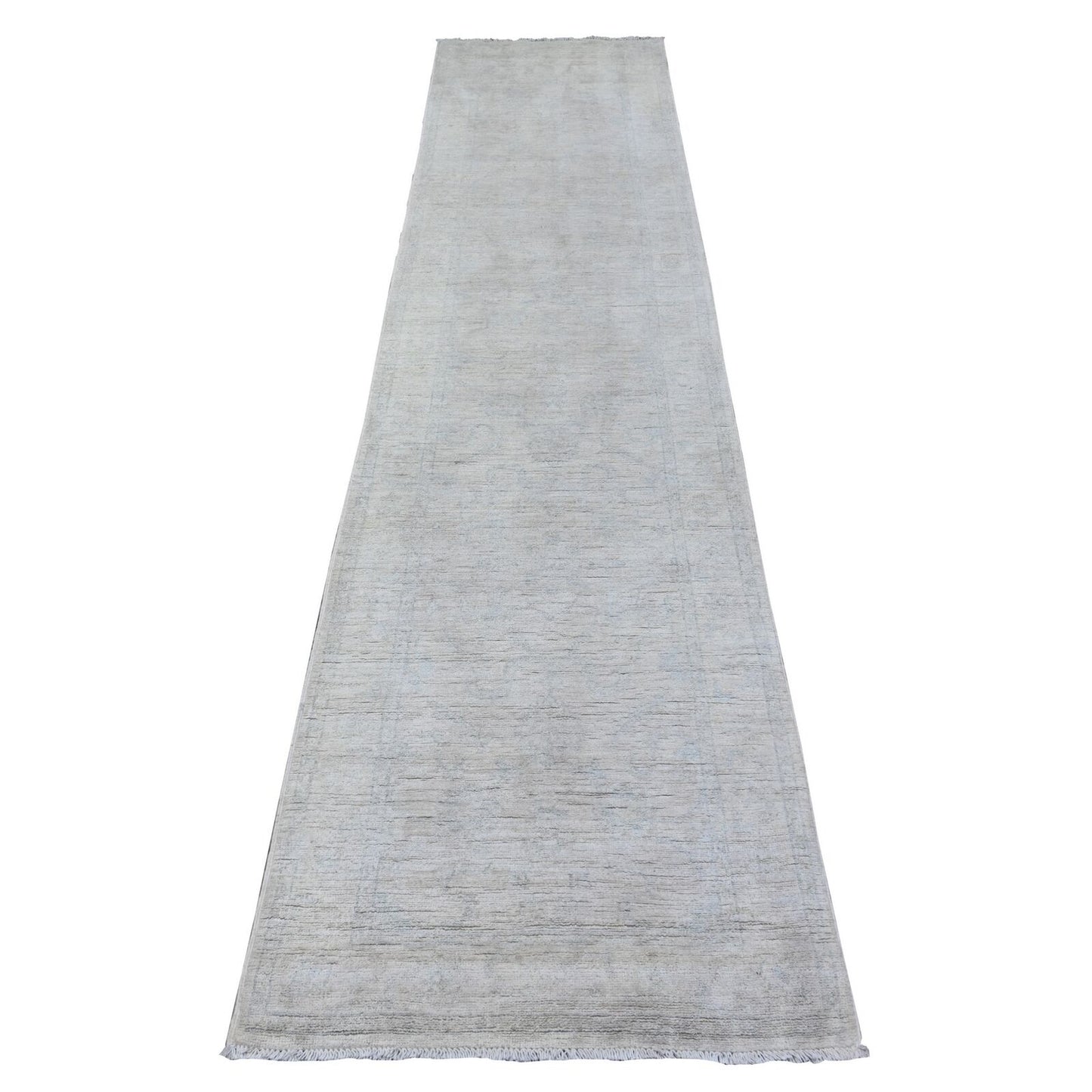 2'7"X11'2" White White Wash Peshawar Hand Knotted Pure Wool Runner Rug