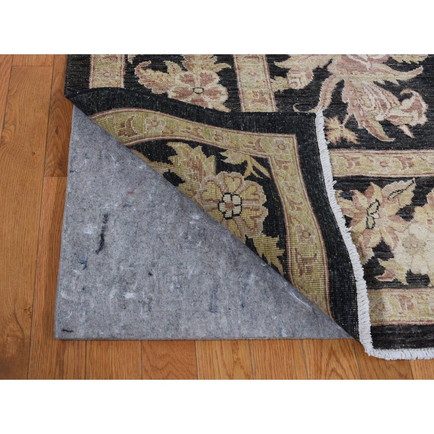9'1"X12'4" Black Fine Peshawar Design Hand Knotted Pure Wool Rug