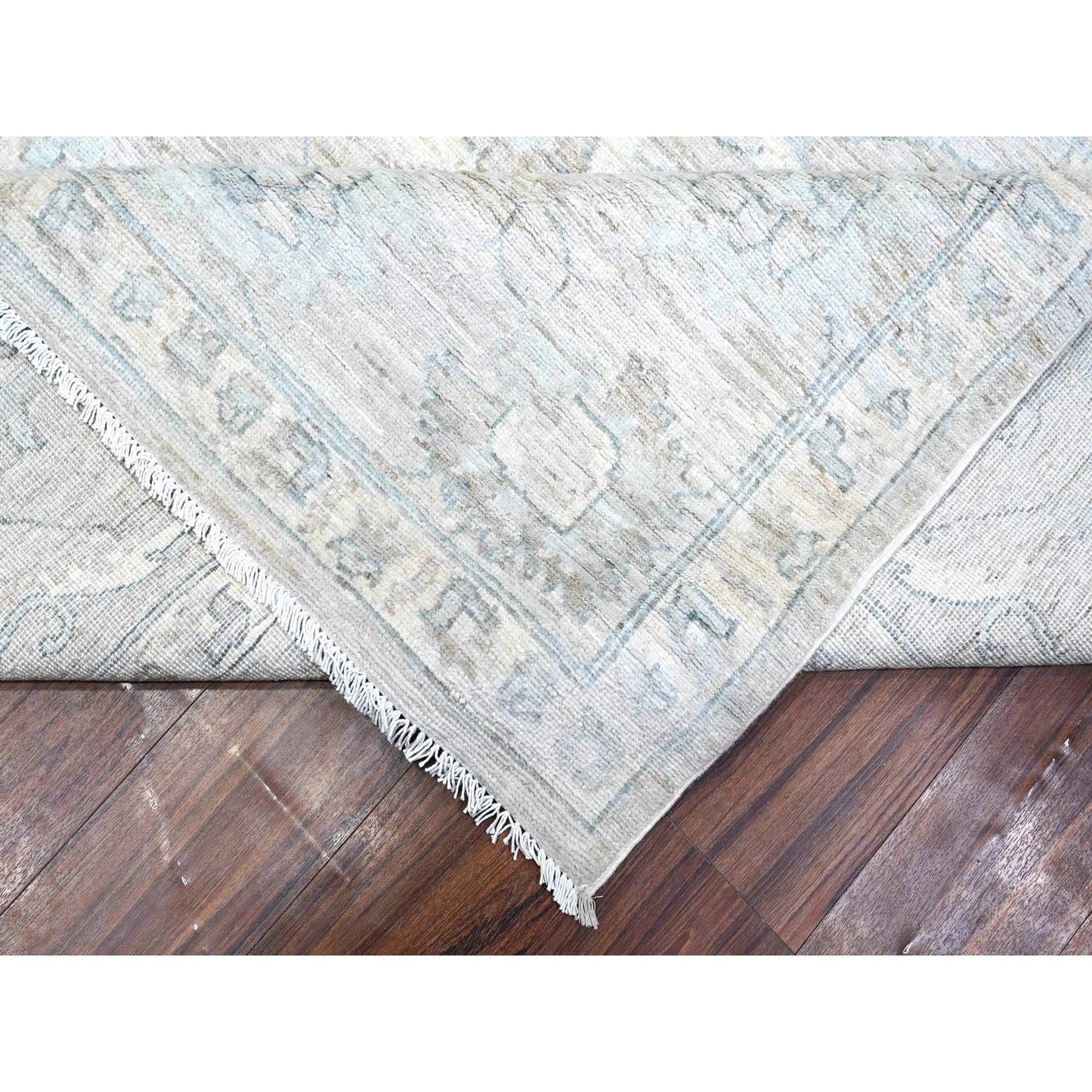 10'X13' Pewter Gray Hand Knotted White Wash Peshawar Wool Oriental Rug