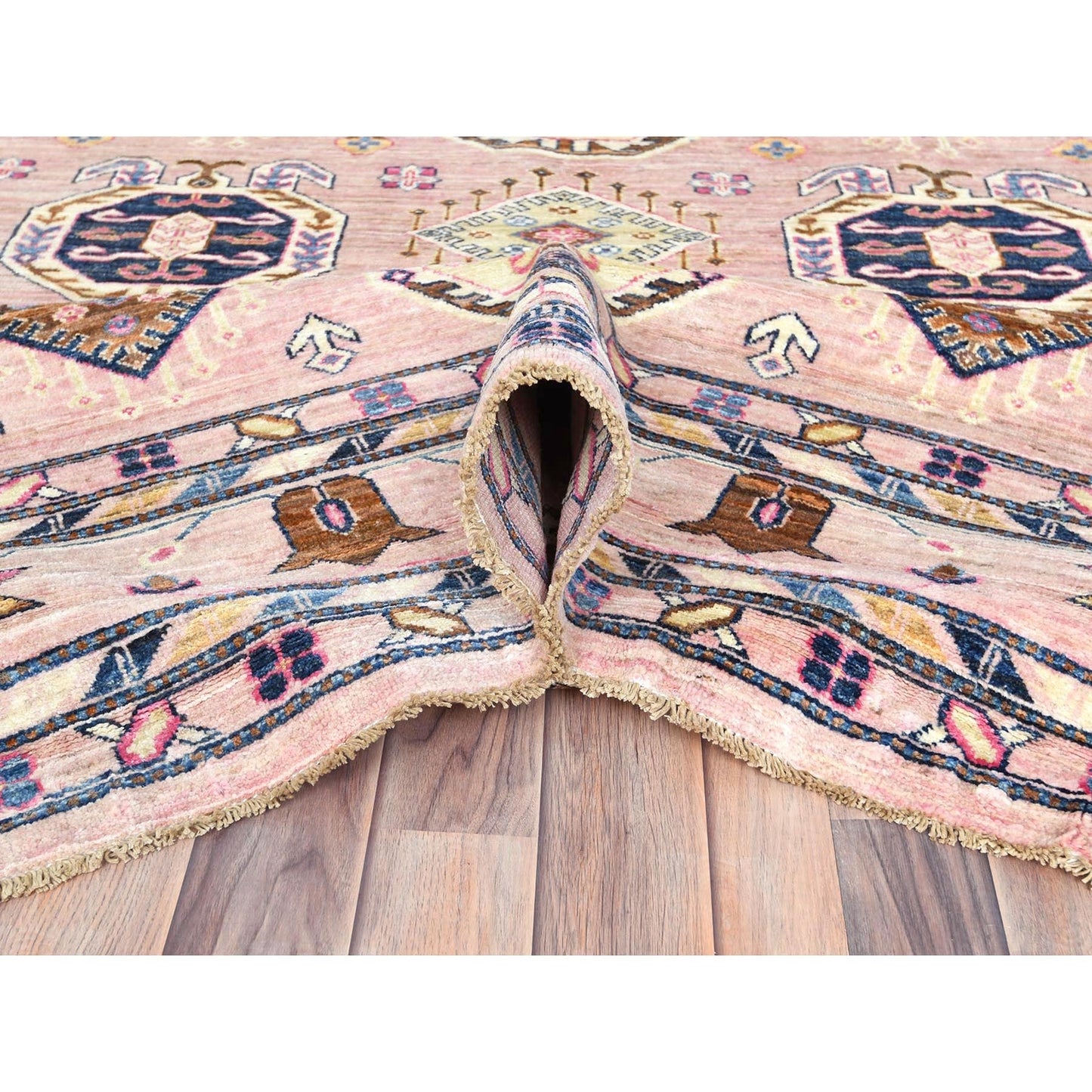 8'10"X12' Blush Pink Organic Wool Hand Knotted Afghan Super Kazak Rug