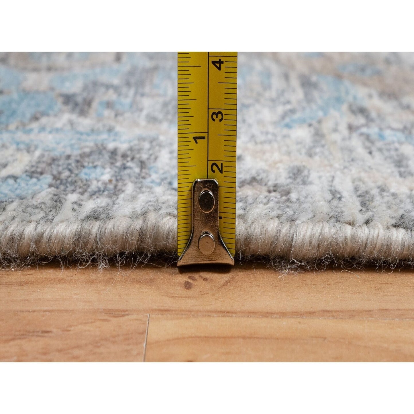 2'6"X27'9" White Leaf Design Silk & Textured Wool Hand Knotted Runner Rug