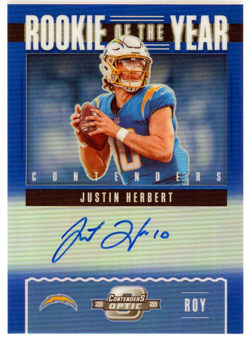 Justin Herbert 2020 Panini Contenders Optic Rookie Of The Year Blue Prizm Card #