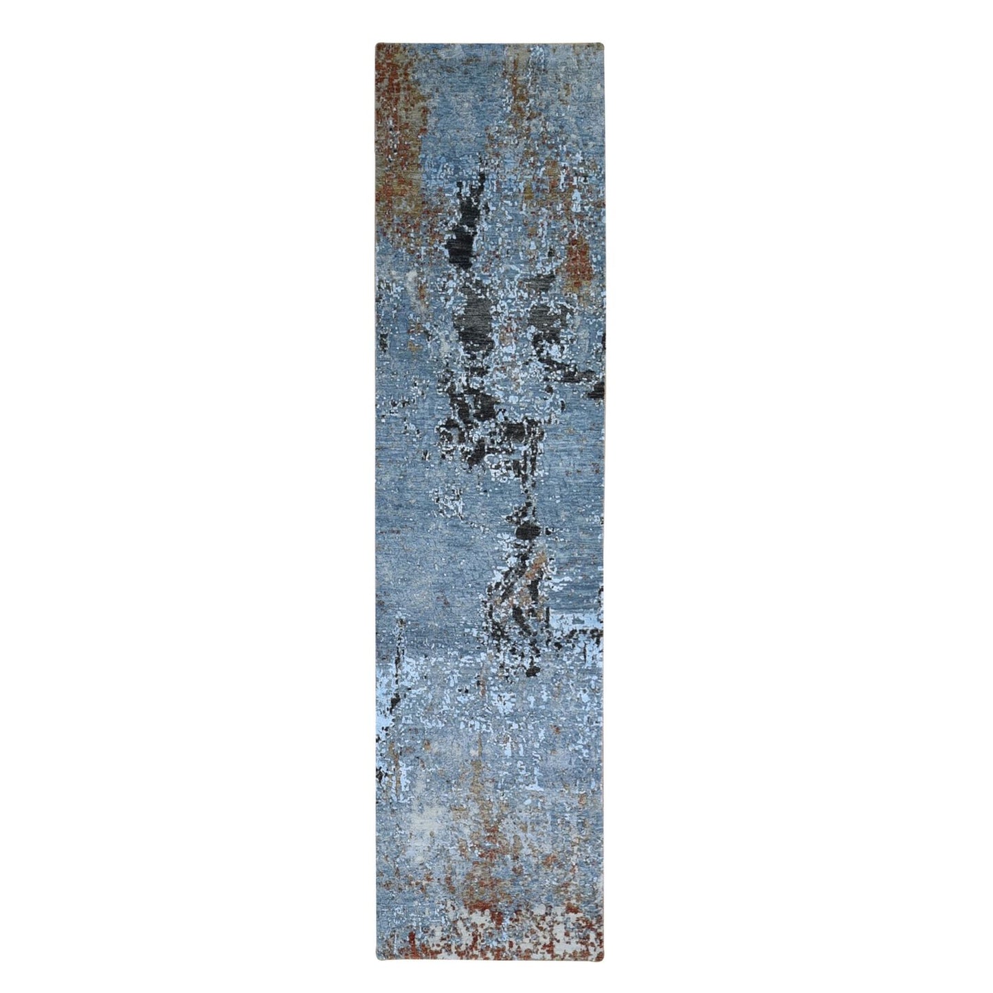 2'6"X10'3"Abstract Design Wool Farsian Knot Hand Knotted Runner Rug