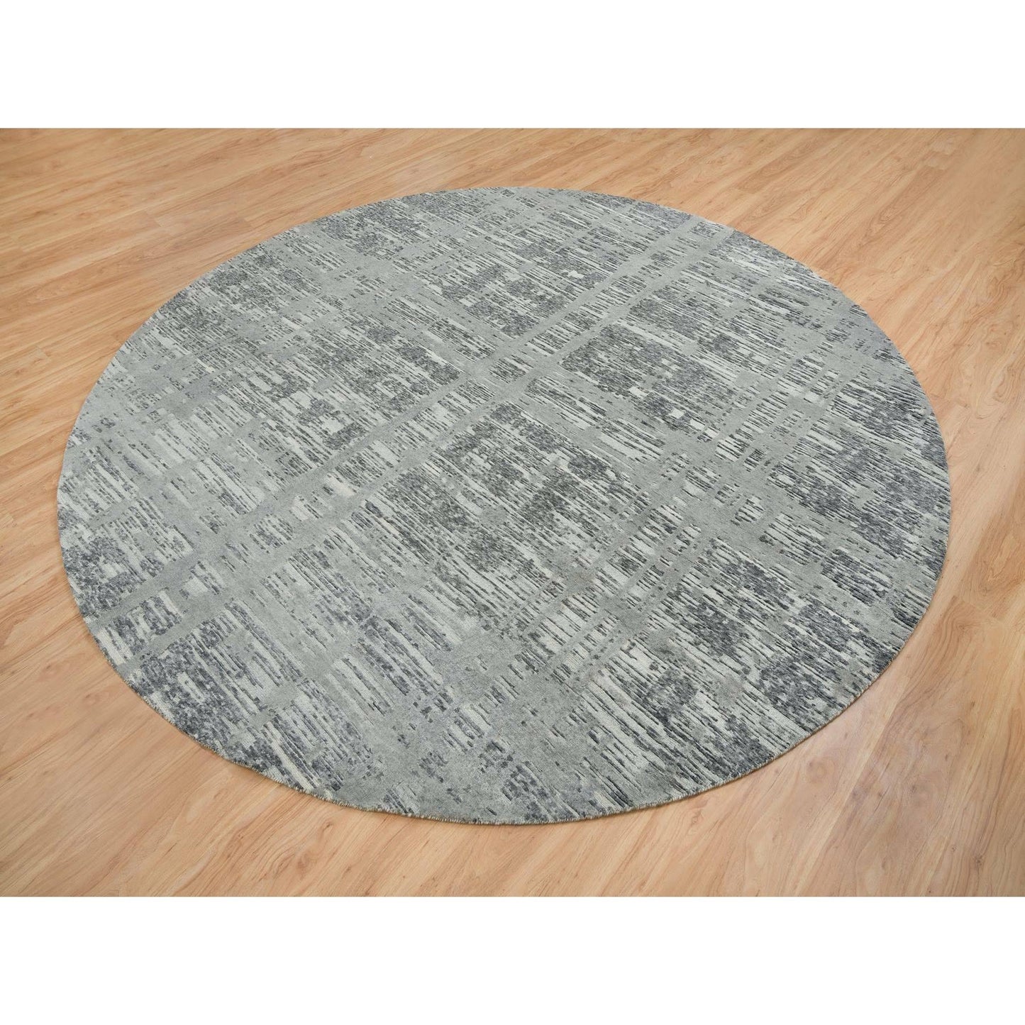 10'1"X10'1" Dark Grey Undyed Natural Wool Hand Knotted Round Oriental Rug