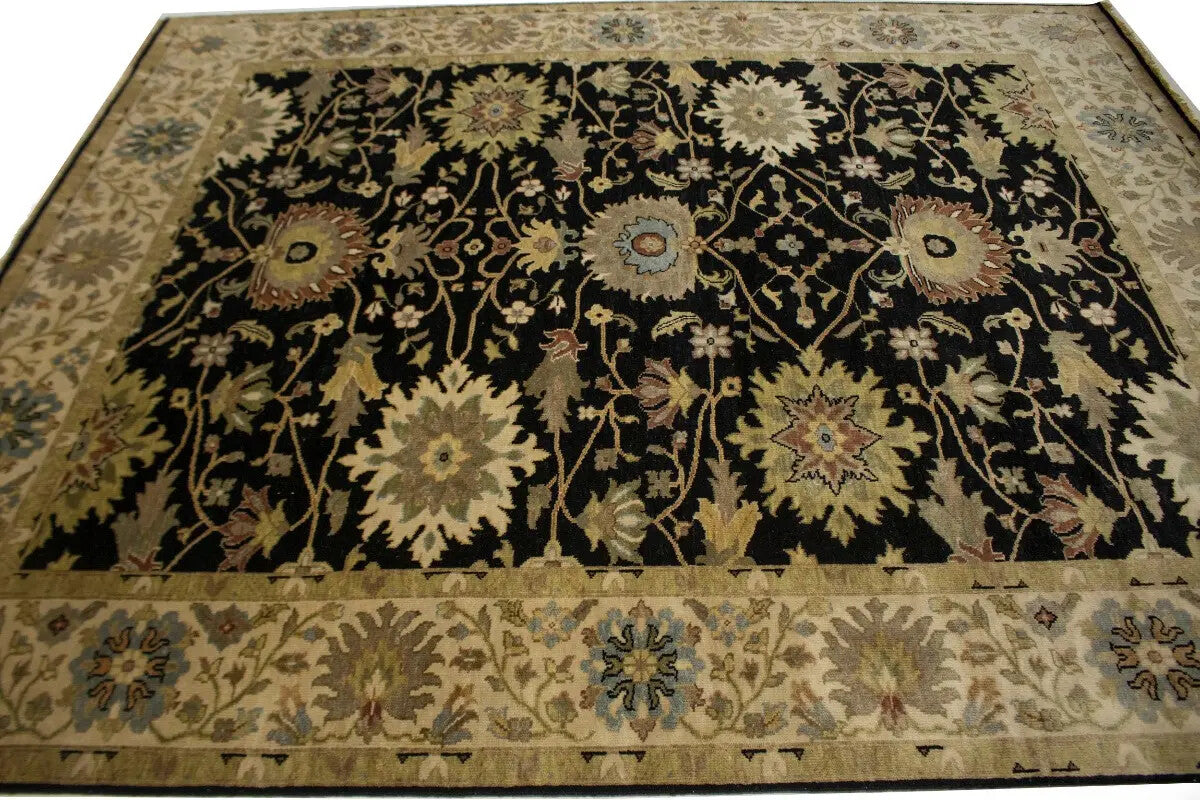 Antique Washed Black Floral Peshawar Rug Osh