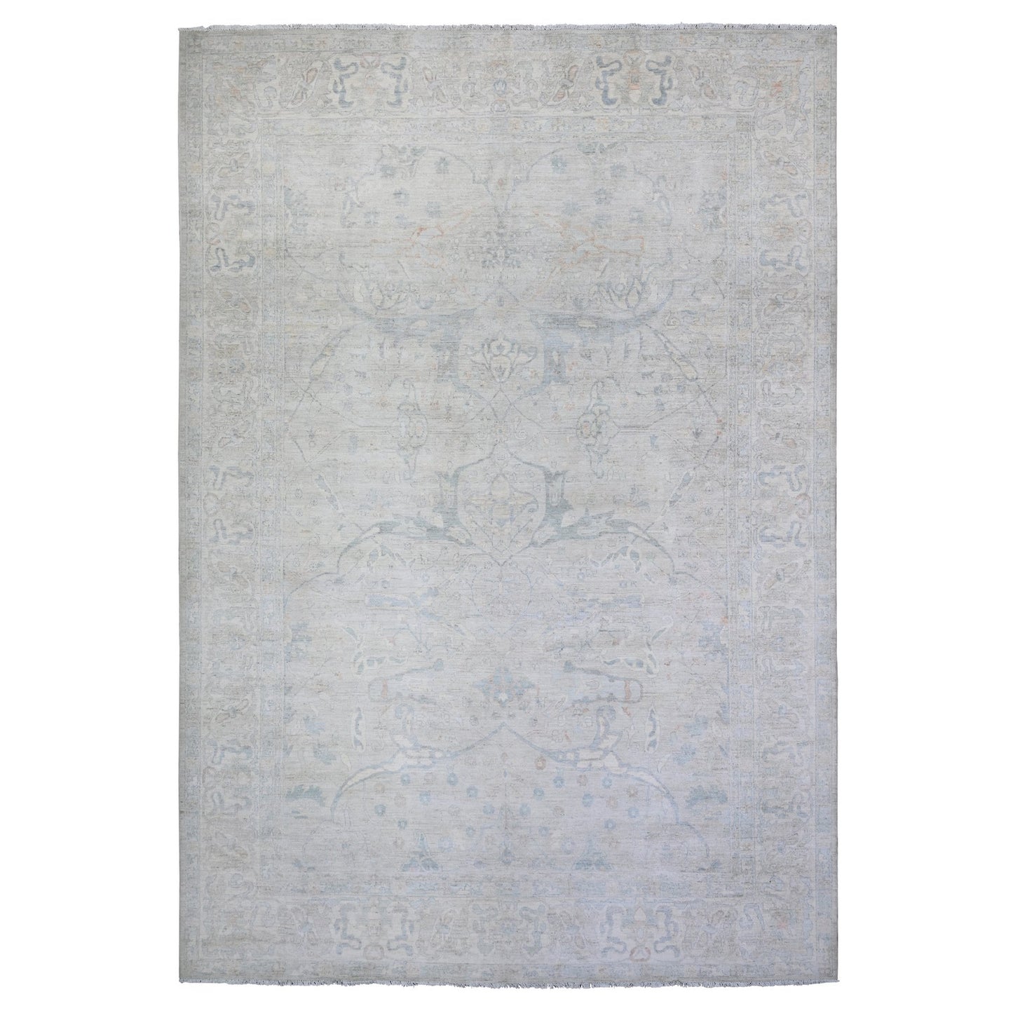 9'9"X13'8" Gray White Wash Peshawar Hand Knotted Natural Wool Rug