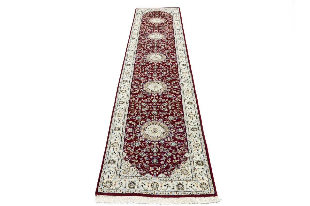 3X12 Ft Indo-Nain Red Floral Wool Oriental Runner