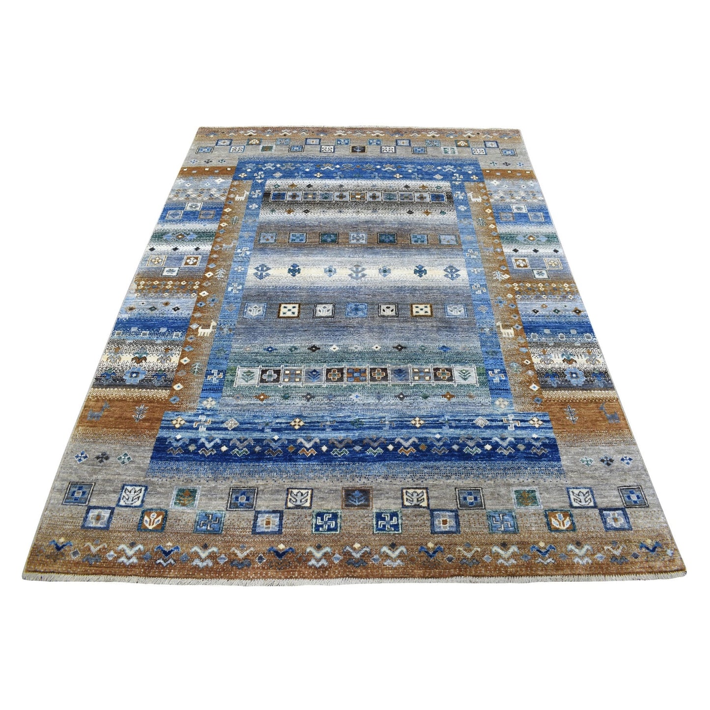 5'8"X7'10" Gray Kashkuli Gabbeh Nomadic Design Pure Wool Hand-Knotted Rug