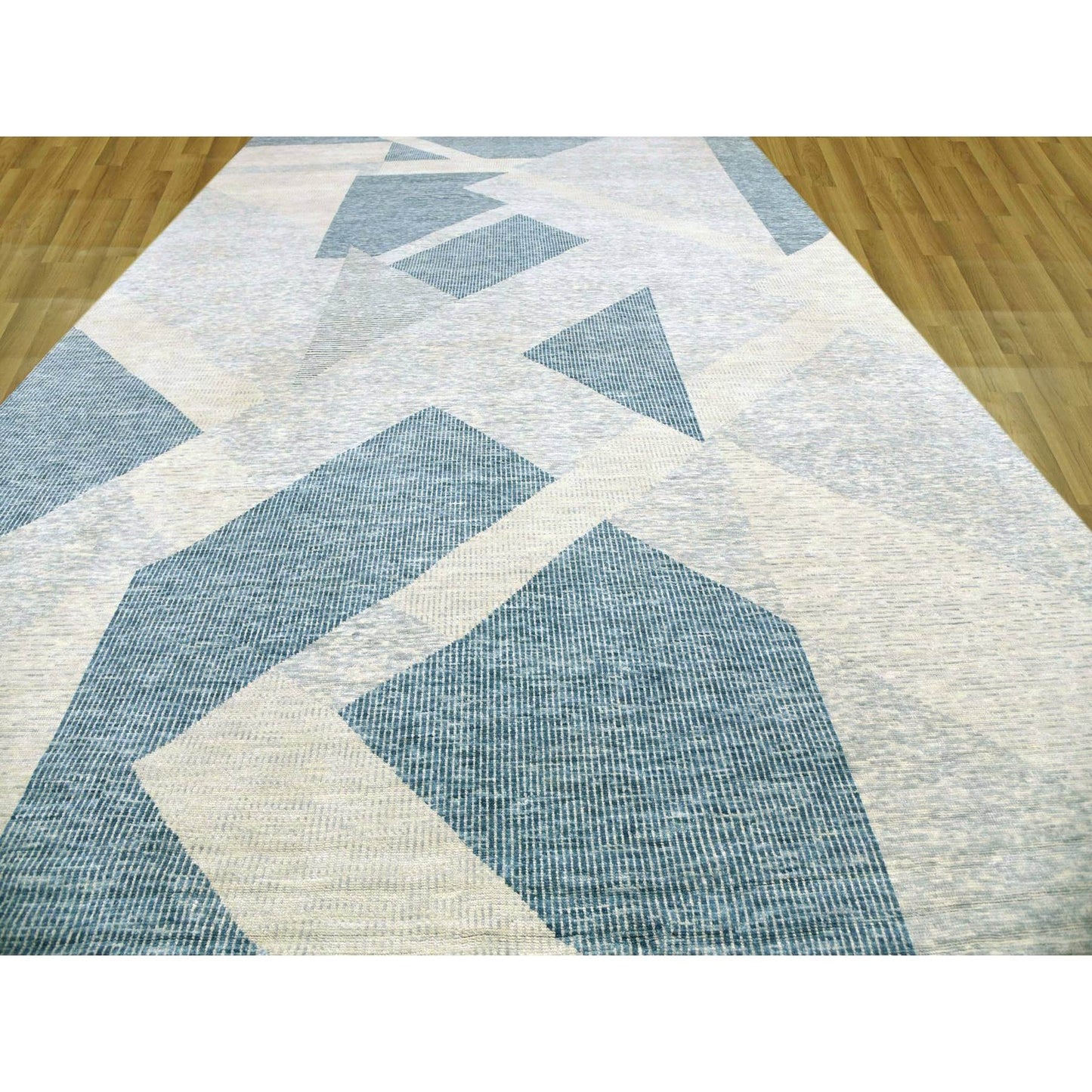 12'1"X18'4" Blue Art Deco Collection Wool Hand Knotted Oversized Rug