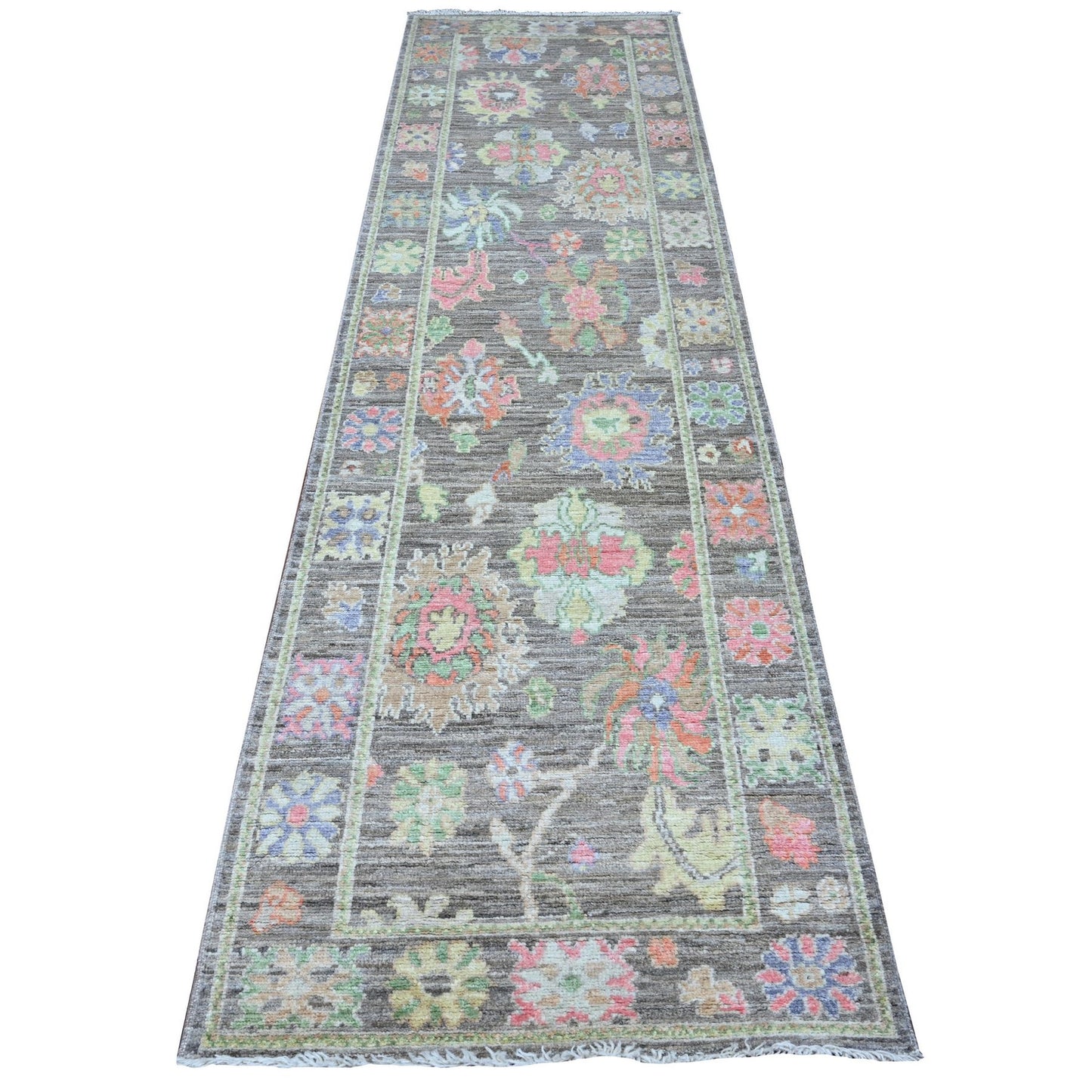 2'10"X10'7" Vampire Gray Afghan Angora Oushak Runner Oriental Rug