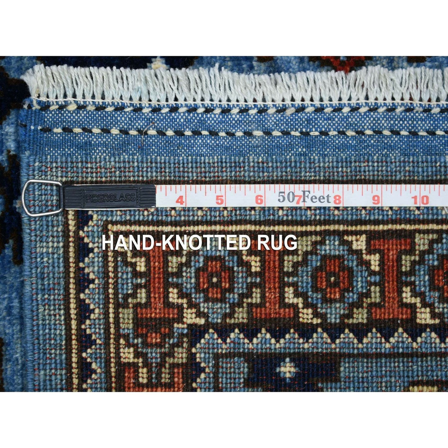 4'1"X9'9" Extra Soft Wool Hand Knotted Blue Afghan Ersari Wide Runner Rug