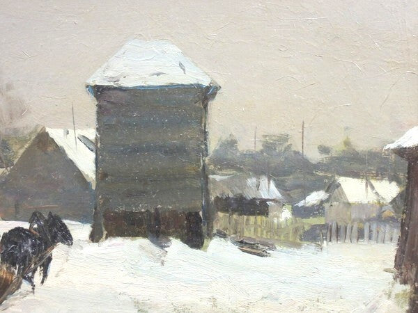 Vladimir Igoshev Original Oil Painting "Old Watchtower" Soviet Russian Winter