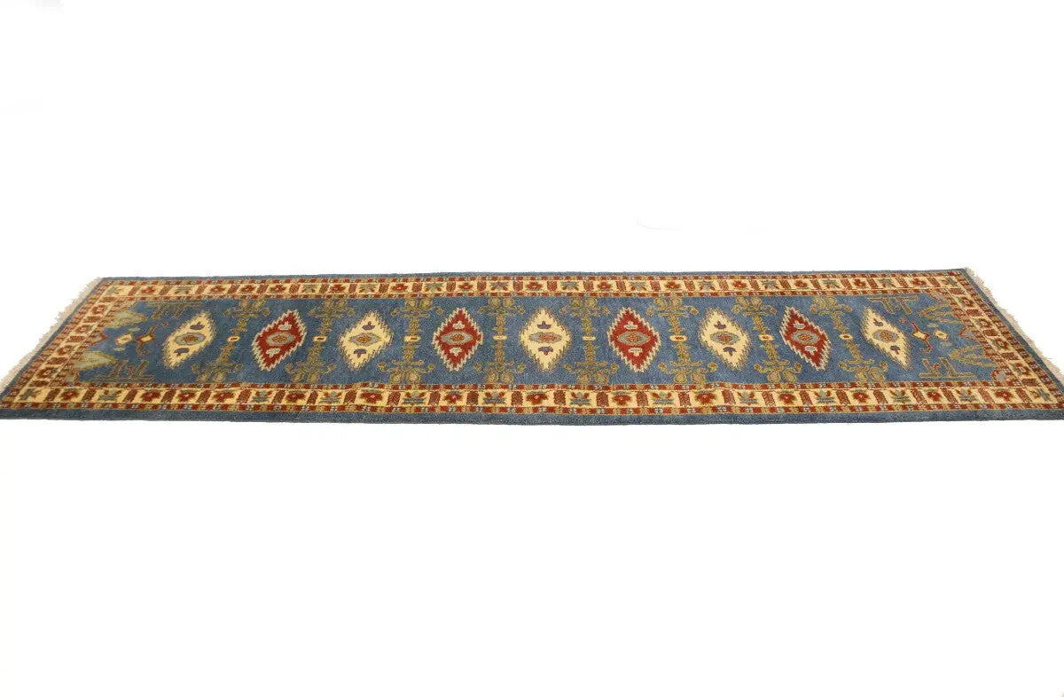 Vintage Style Geometric Kazak Runner Rug Oriental